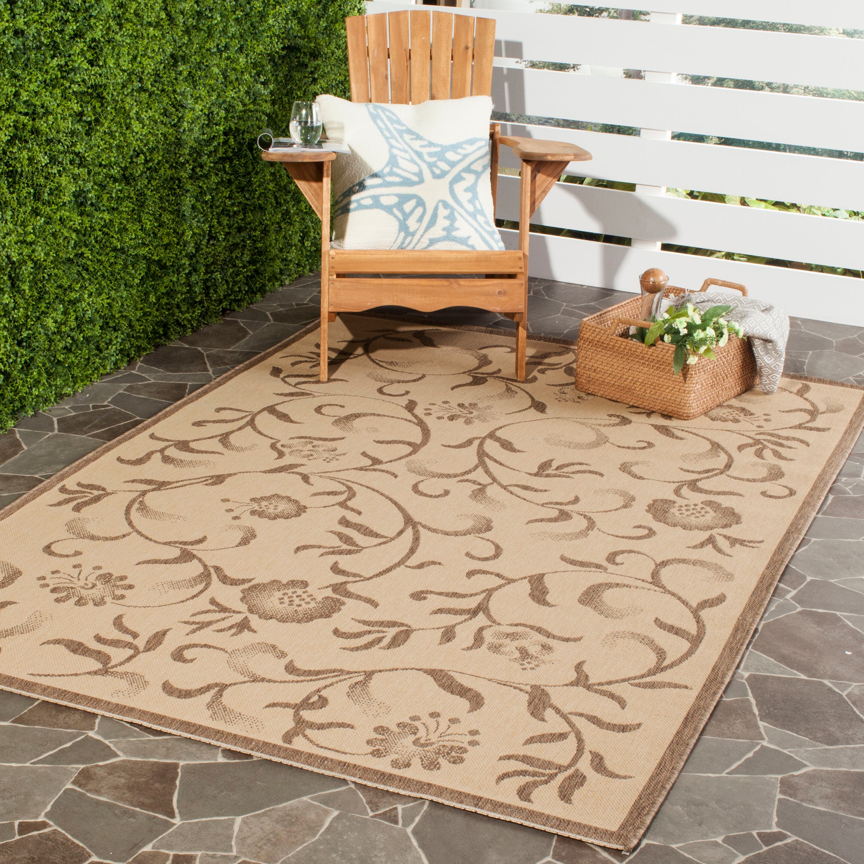 Martha Stewart MSR4251-12-3 Swirling Garden 3 x 5 (ft) Loomed Polypropylene Creme/Brown Rectangular Indoor Floral/Botanical Farmhouse/Cottage Throw rug
