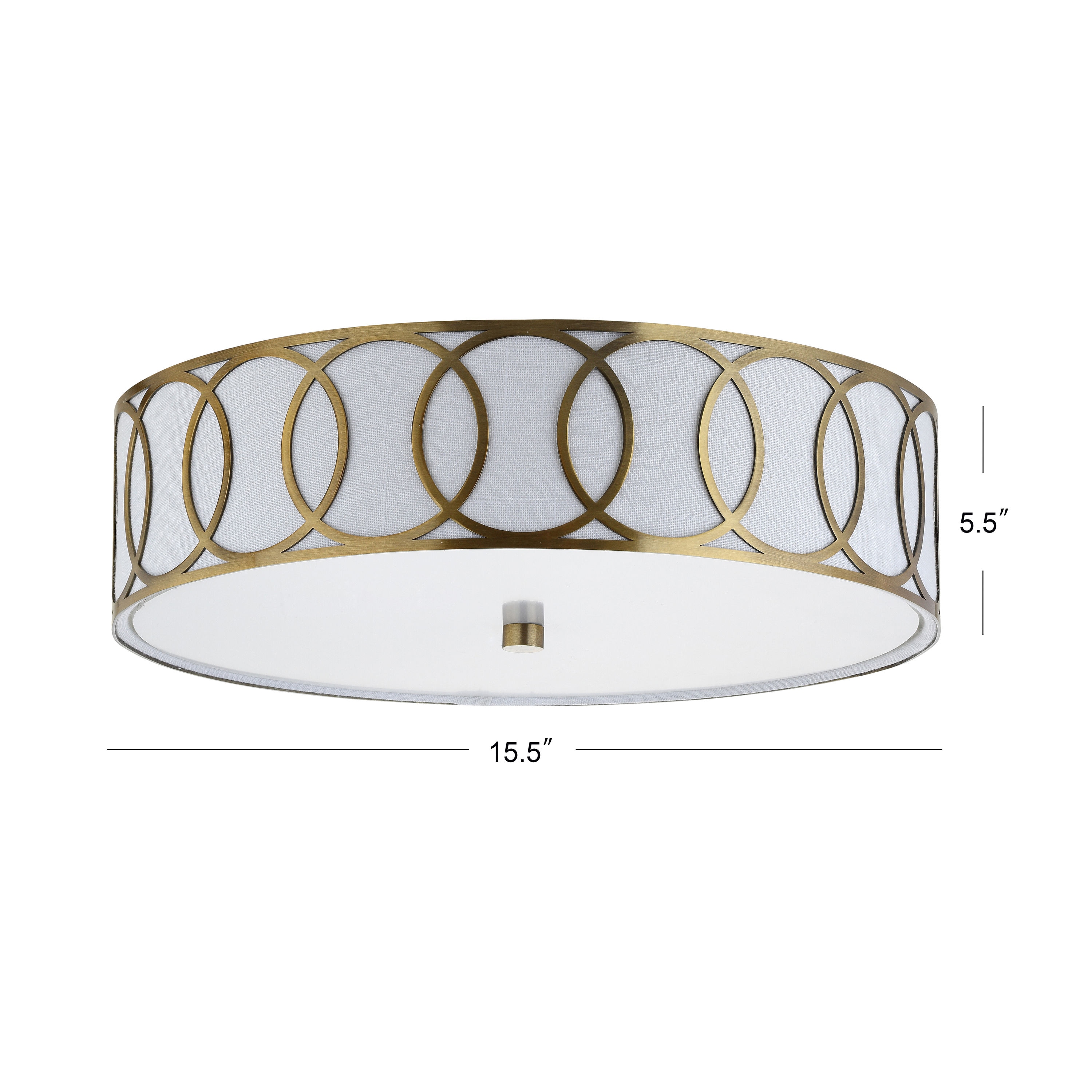 Aubrey Brass Gold 15.5" Drum LED Flush Mount with Linen Shade