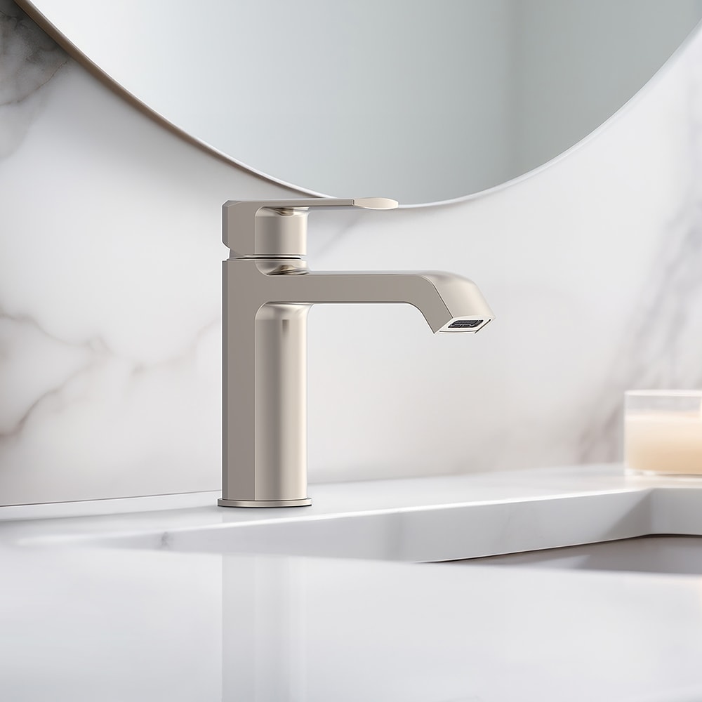Project Source FS6A0274NP Grayford Brushed Nickel Single hole 1-handle High-arc Residential Handle Bathroom Sink Faucet with Drain with Deck Plate