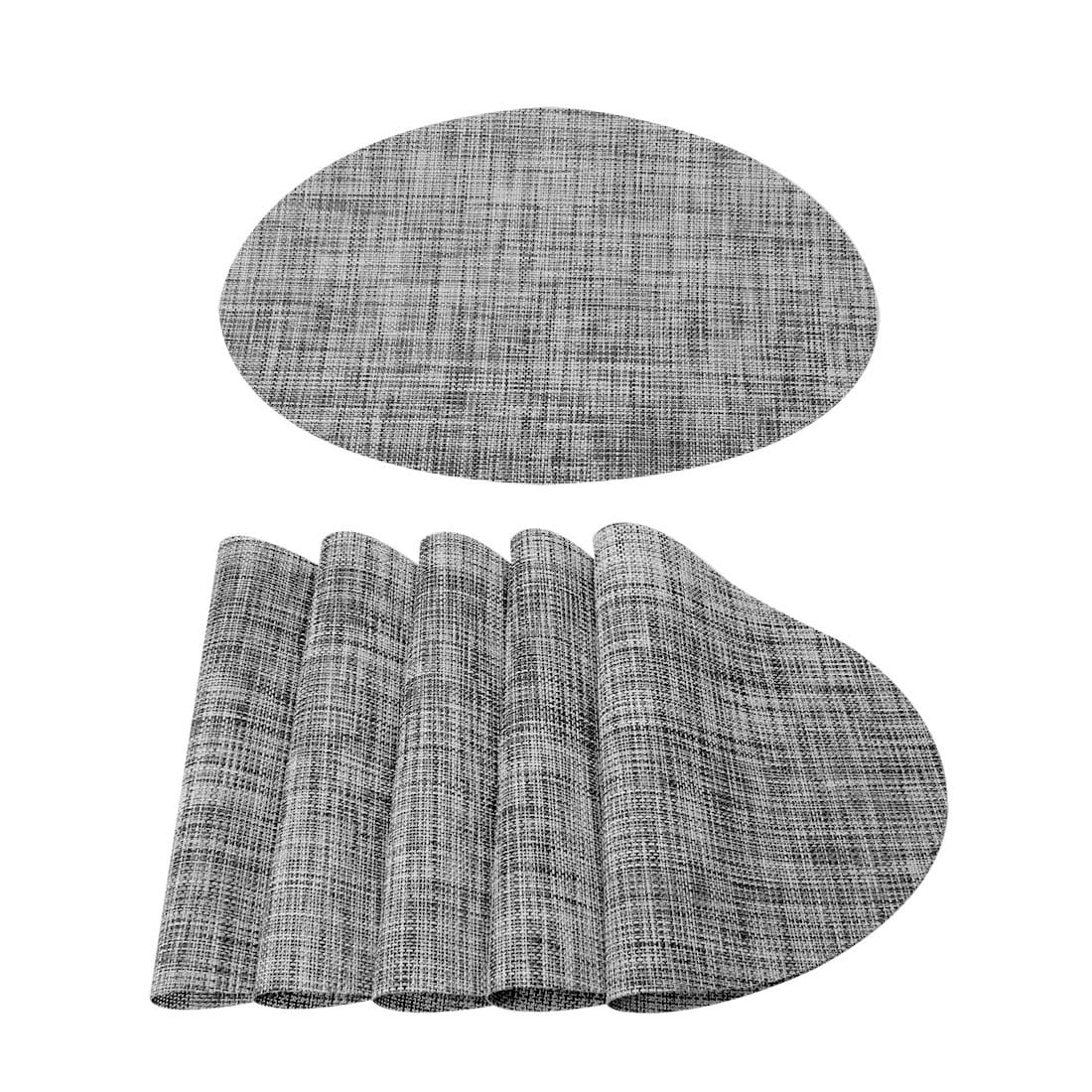 Unique Bargains Washable Placemats 6pcs Heat- Cross Woven Non-Slip Insulation Mats for Kitchen Dining Table Oval Gray 18x12inch