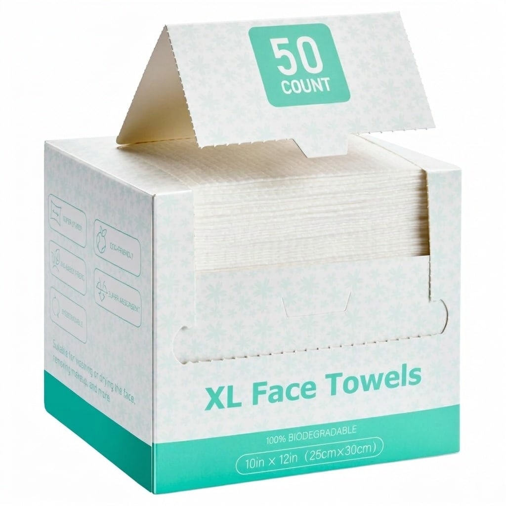 Afoxsos  Disposable Face Towels XL 10 x 12 Inch 50 Pack Biobased Ultra Soft Thick Facial Towelettes Makeup Remover Dry Wipes for Sensitive Skin