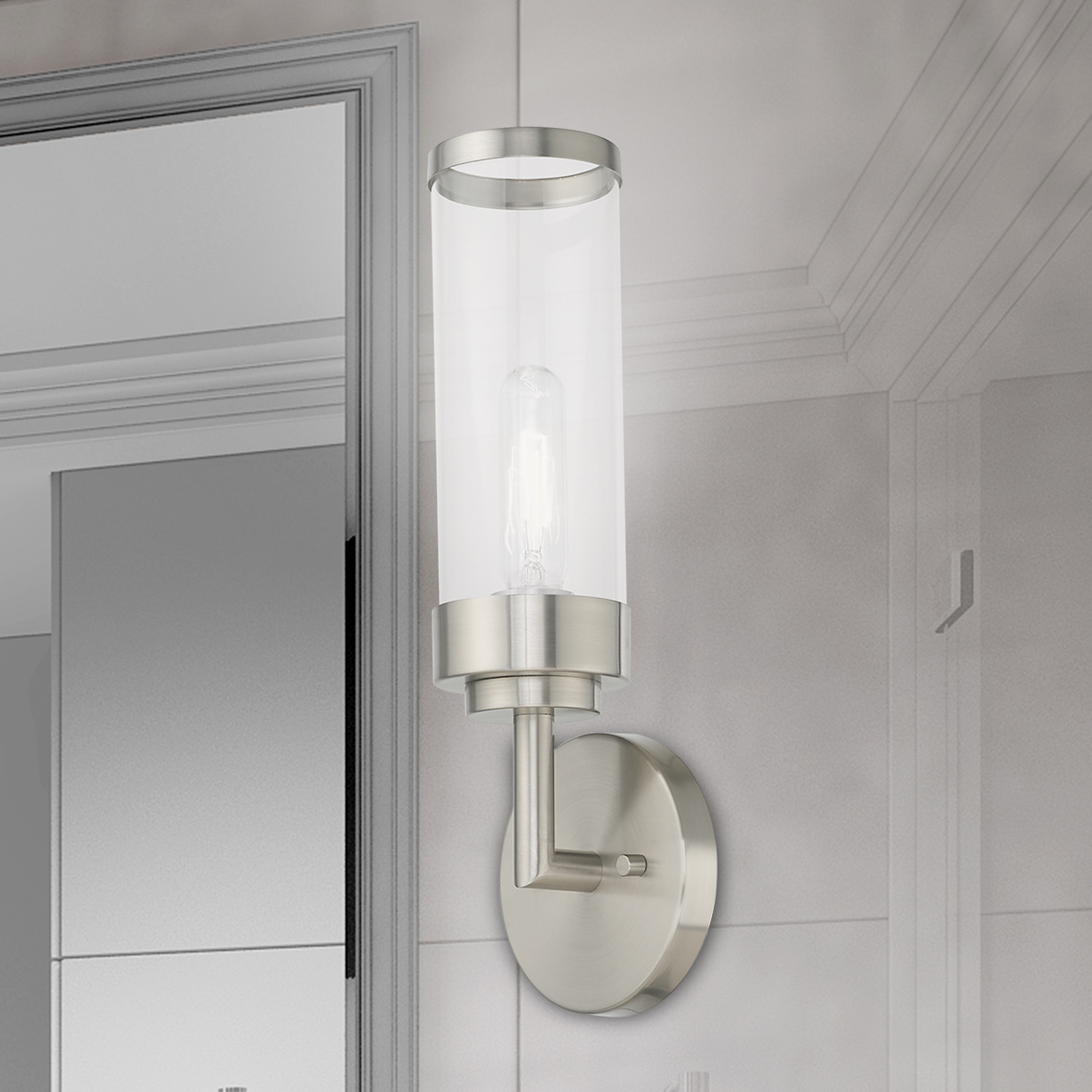 Hillcrest Brushed Nickel 1-Light Wall Sconce with Clear Glass Shade