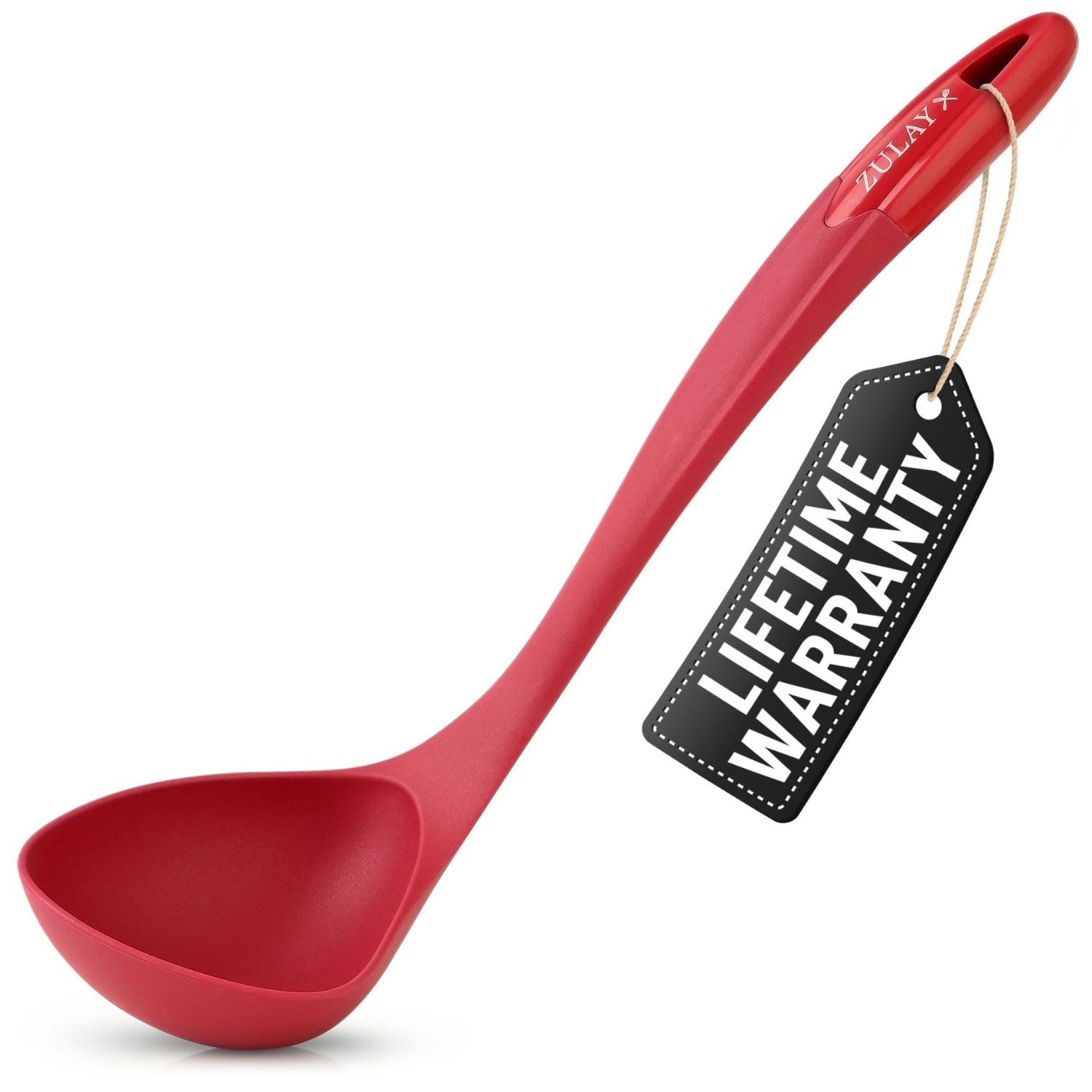 Zulay Kitchen Large Nylon Soup Ladle Spoon with Comfortable Grip Heat Resistant Kitchen Serving Ladle for Soup Chili Gravy and Sauces