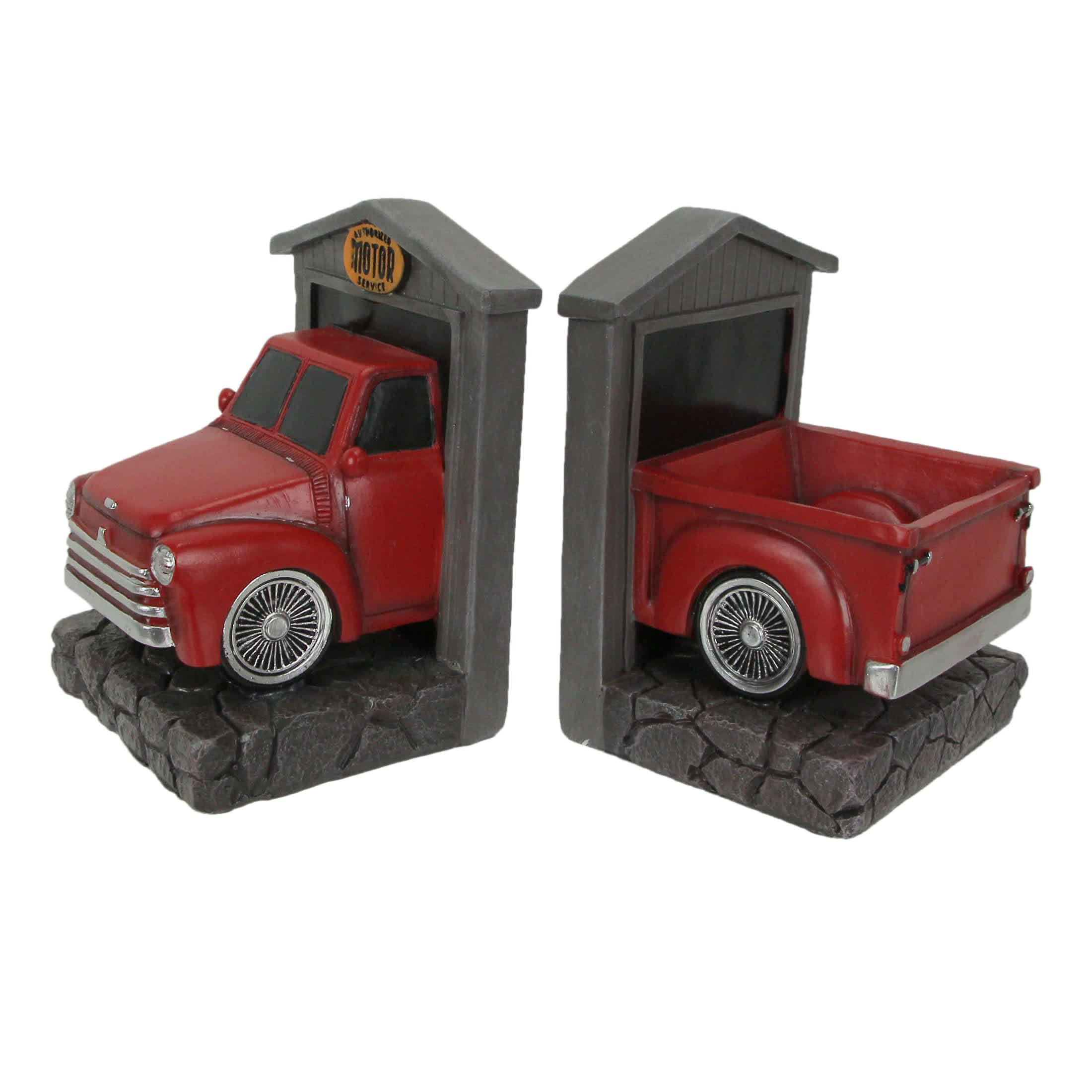 DWK 97-HH55612 Rustic Red Vintage Pickup Truck Bookends Classic Decorative Bookshelf Decor