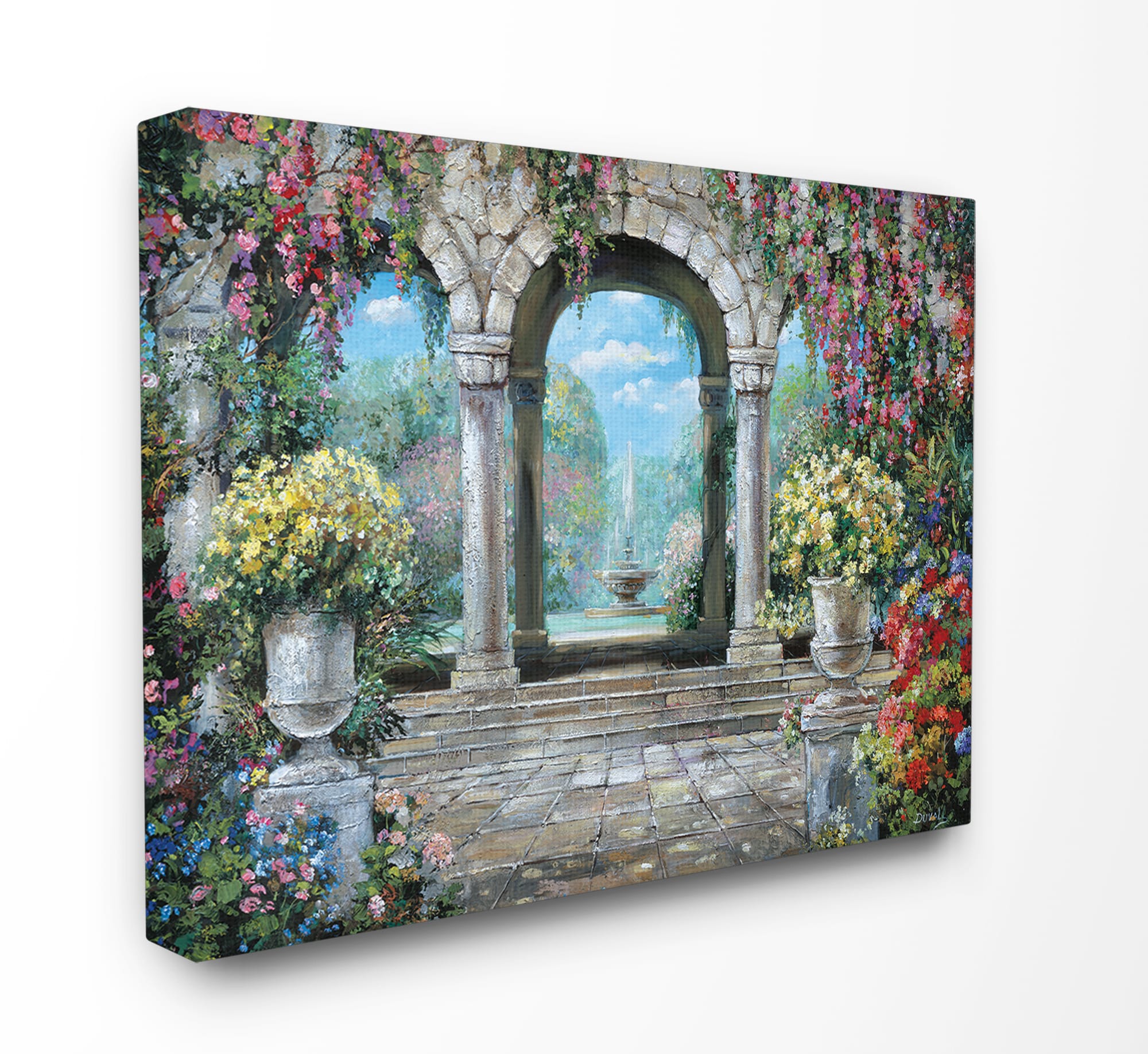 Stupell Industries CCP-105-CN-16X20 Fountain with Flowers Unknown Artist Gallery Wrapped Canvas 20-Inches H x 16-Inches W Vintage/Retro Canvas Print