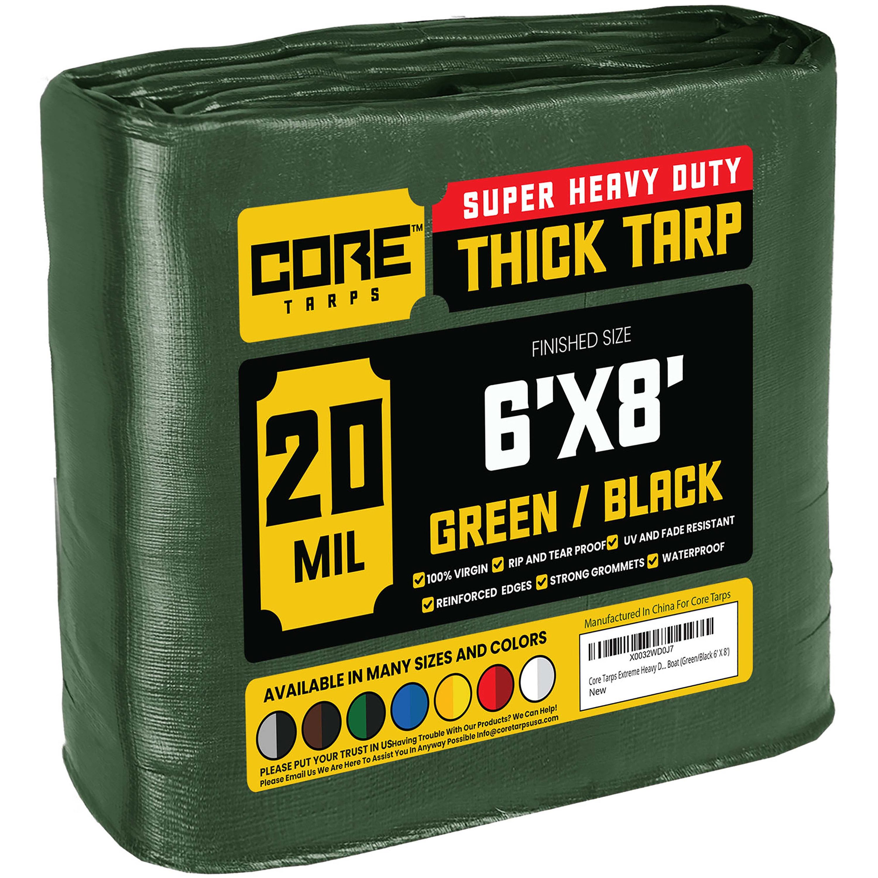Core Tarps CT-703-6X8 6-ft x 8-ft Green Waterproof Commercial Polyethylene 20-Mils Tarp