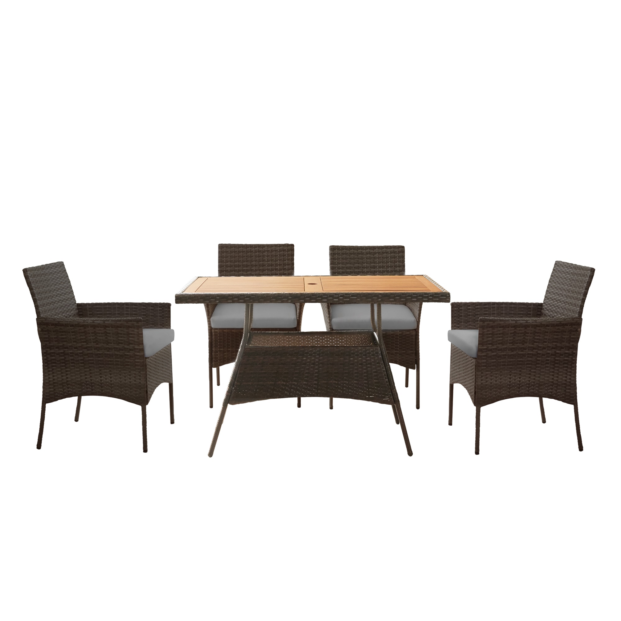 Teamson Home PT-OF0021 5 -Piece Rattan Patio Conversation Set with Gray Cushions