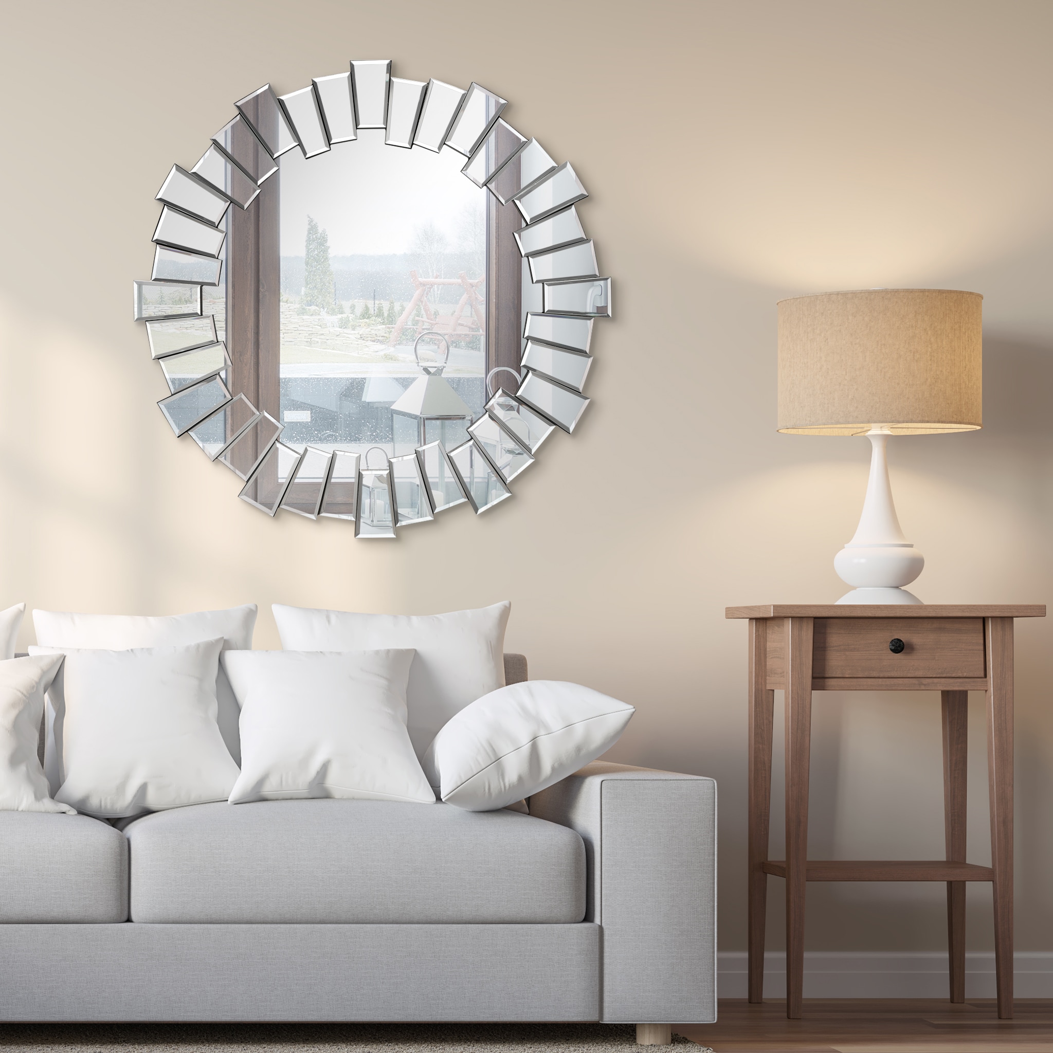 Empire Art Direct Wall Mirror 34-in W x 34-in H Round Clear Beveled ...