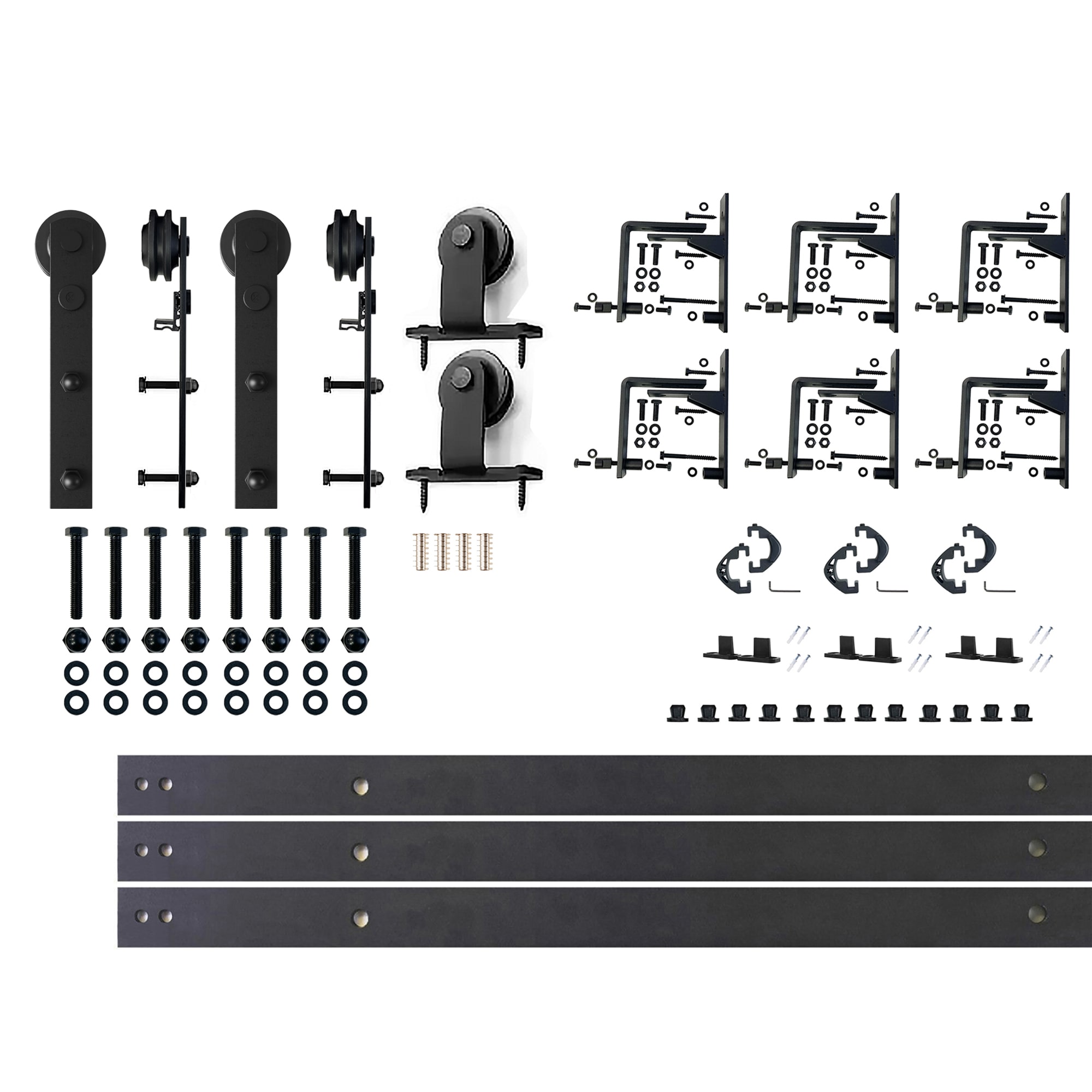 HOMACER ZTDZ7TGH090C 90-in Rustic black Black Indoor J-strap Triple bypass Barn door hardware kit