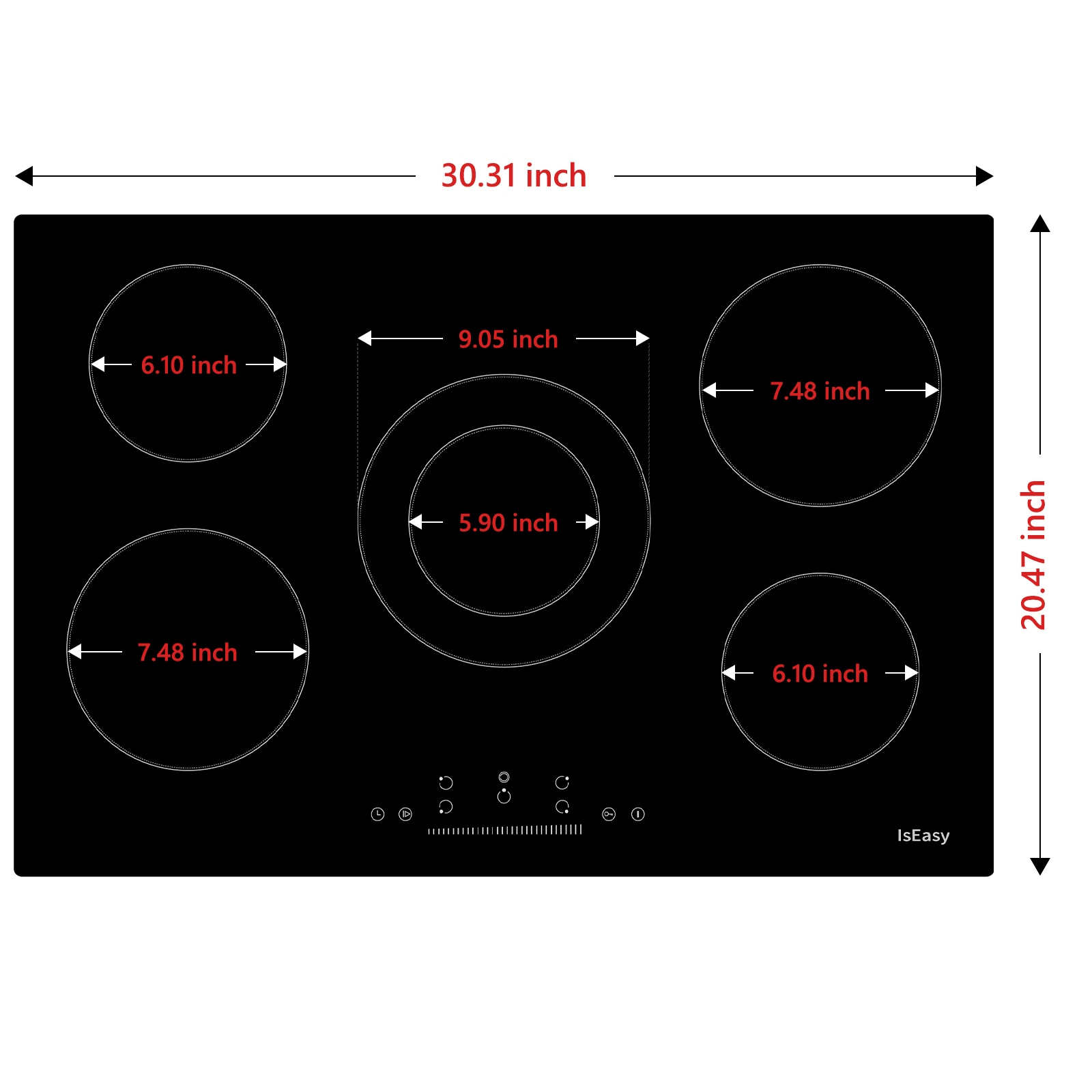 IsEasy 30in 5 Burners Smooth Surface (Radiant) Black Electric Cooktop