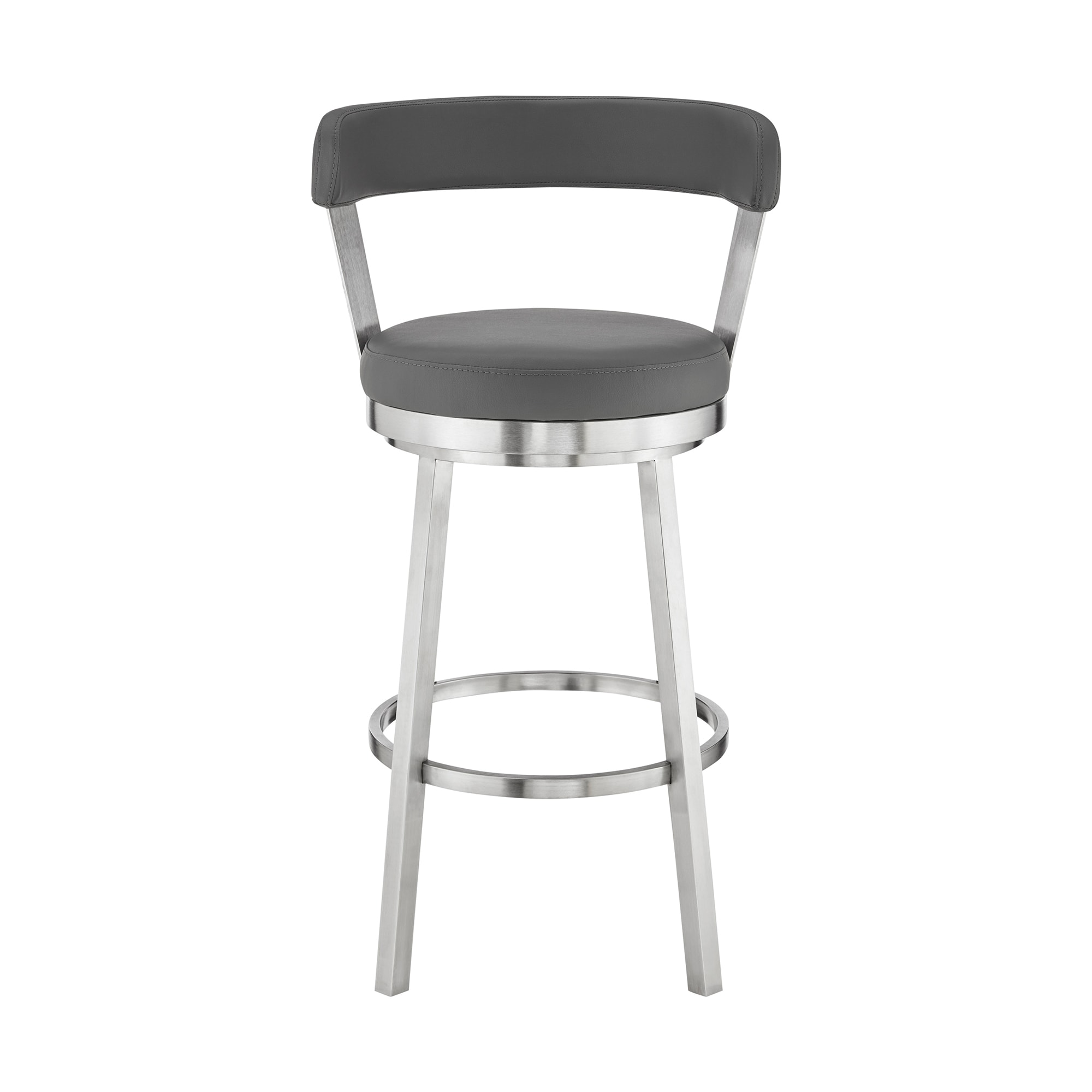 Armen Living LCBYBABSGR26 Brushed Stainless Steel Finishing 26.0-in H Counter height Bucket seat Upholstered Swivel Metal Bar Stool with Arms