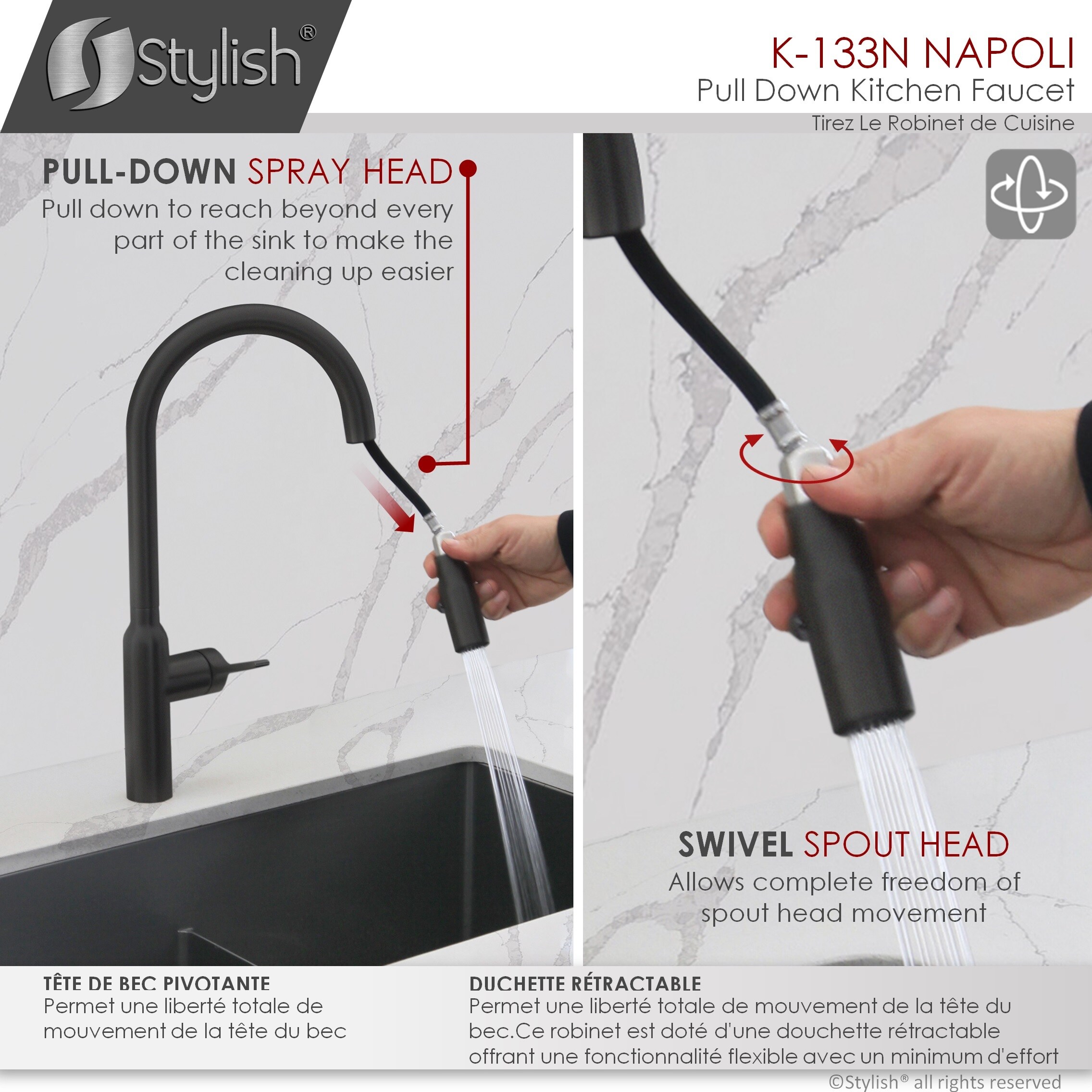 Matte Black Stainless Steel Pull Down Kitchen Faucet with Spray