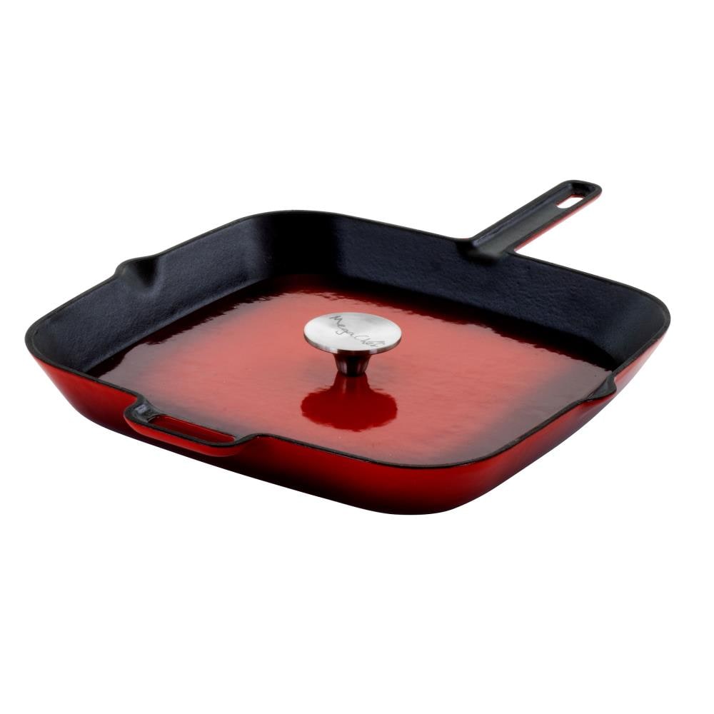 MegaChef Pre-Seasoned Cast Iron 6 Piece Set with Red Silicone Holders