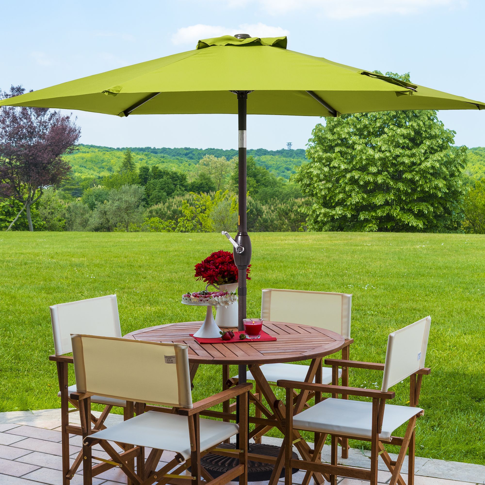 Sonkuki SD-90LG 7.5-Feet Steel Green Push-button Tilt Market Patio Umbrella