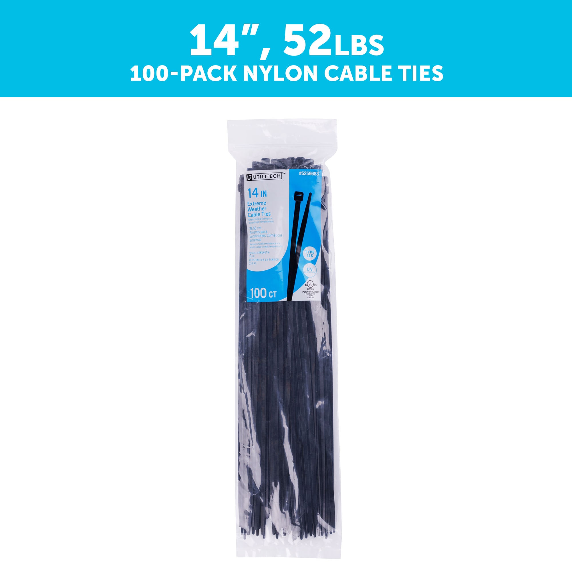 14-in Nylon Zip Ties Black with Uv Protection (100-Pack) | - Utilitech SGY-CT107