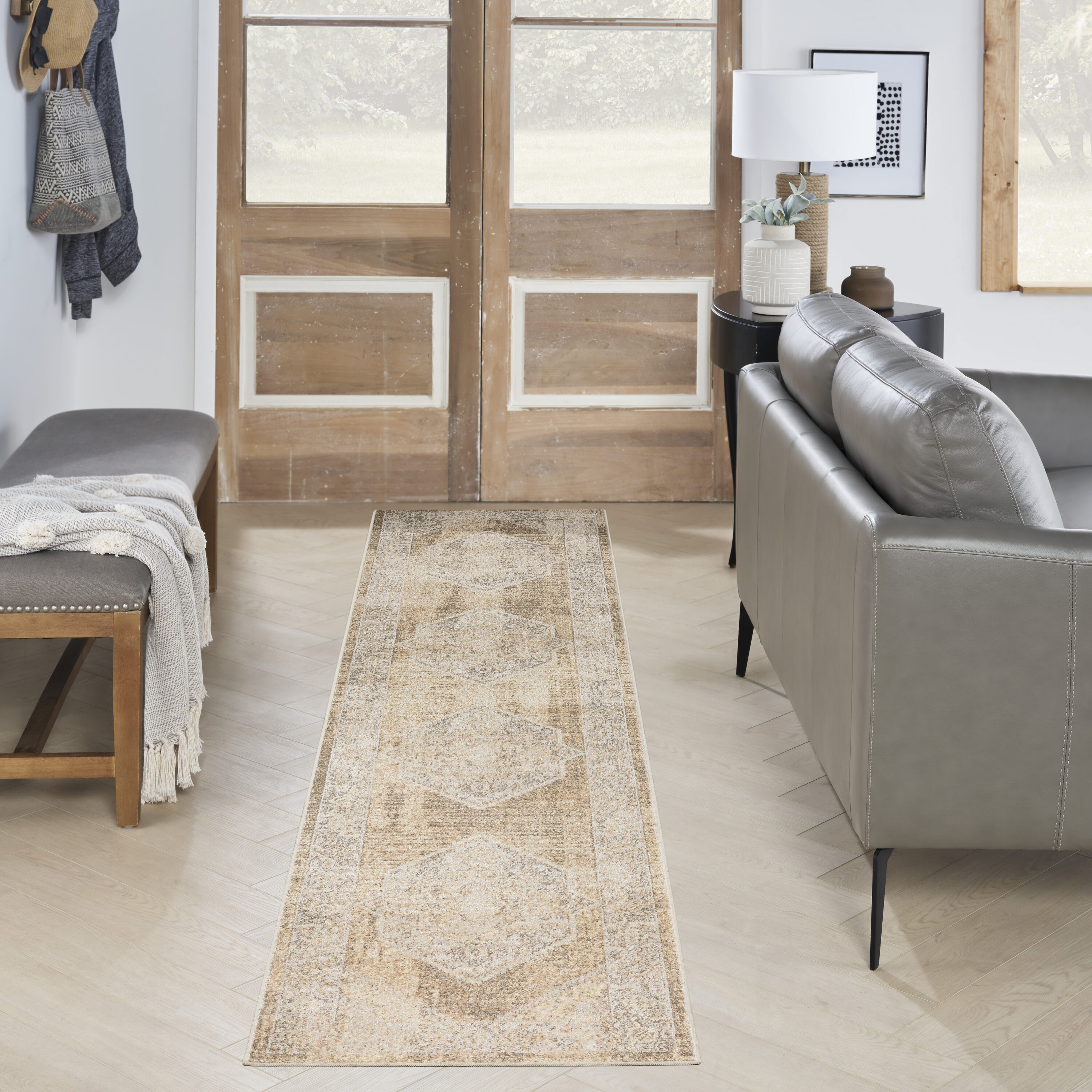 Nourison Home 099446964304 Astra Machine Washable 2 x 8 (ft) Loomed Polyester Beige Rectangular Indoor Medallion Persian Machine washable Runner rug