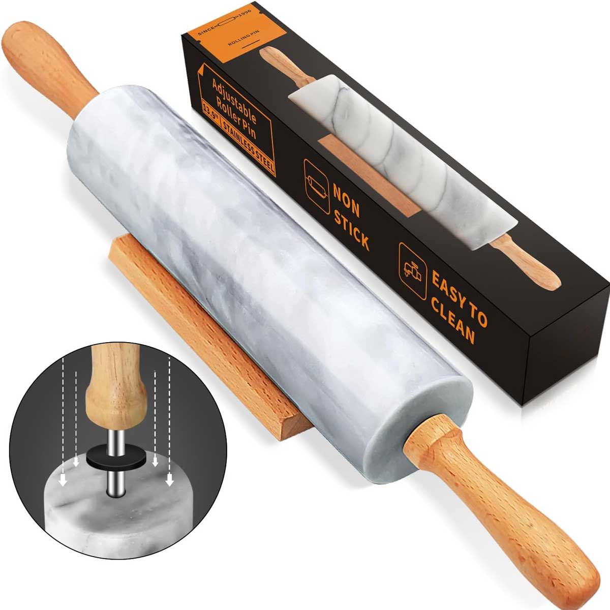 Aoibox 16.5 Inch Marble Rolling Pin With Wooden Handles For Making Pizza Dough And Tortillas Dough Roller For Pie Crust Cookie Pasta #LABRP111106