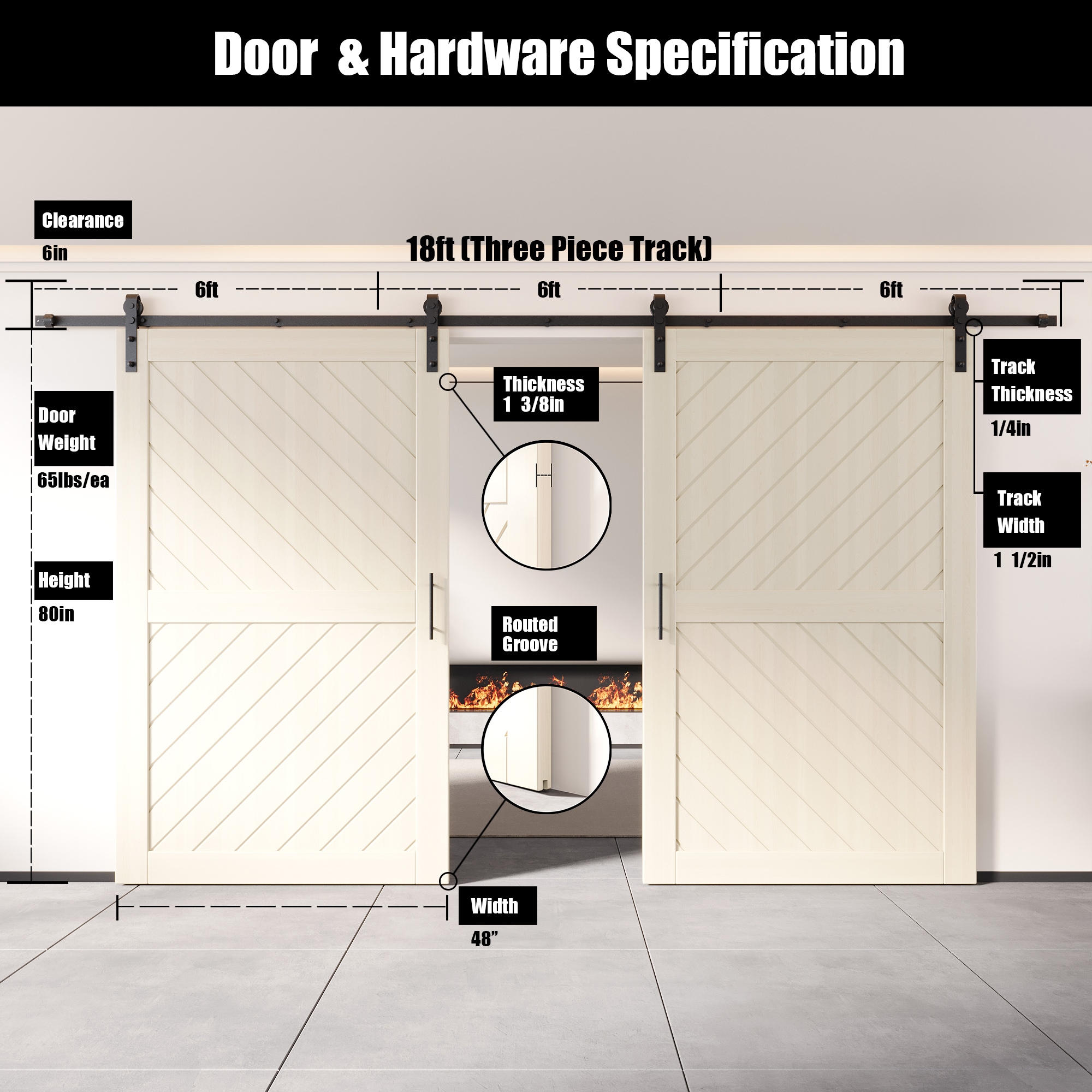 HOMACER YT2H216C-XT4-4880-TG Barn-Doors - View #2