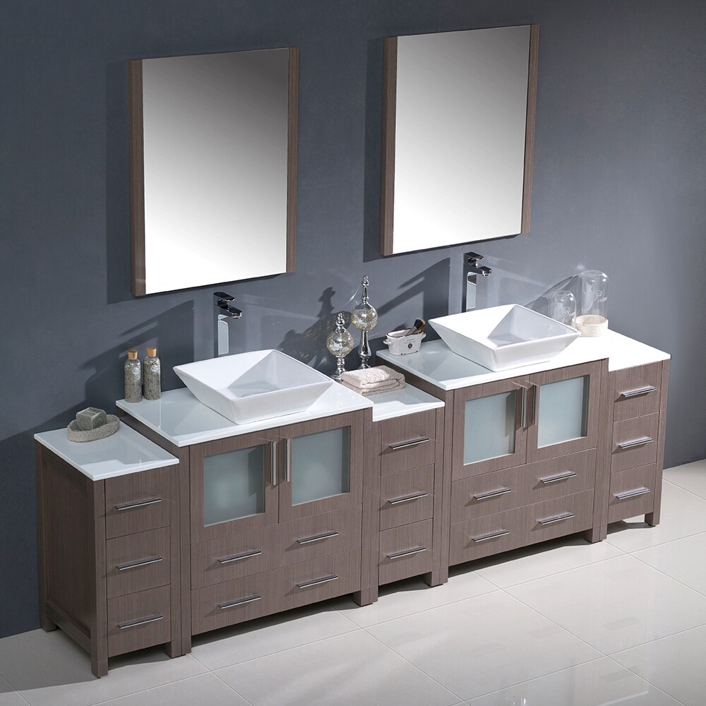 Fresca Torino 72 Gray Modern Double Sink Bathroom Vanity w/ Side Cabinet & Vessel Sinks