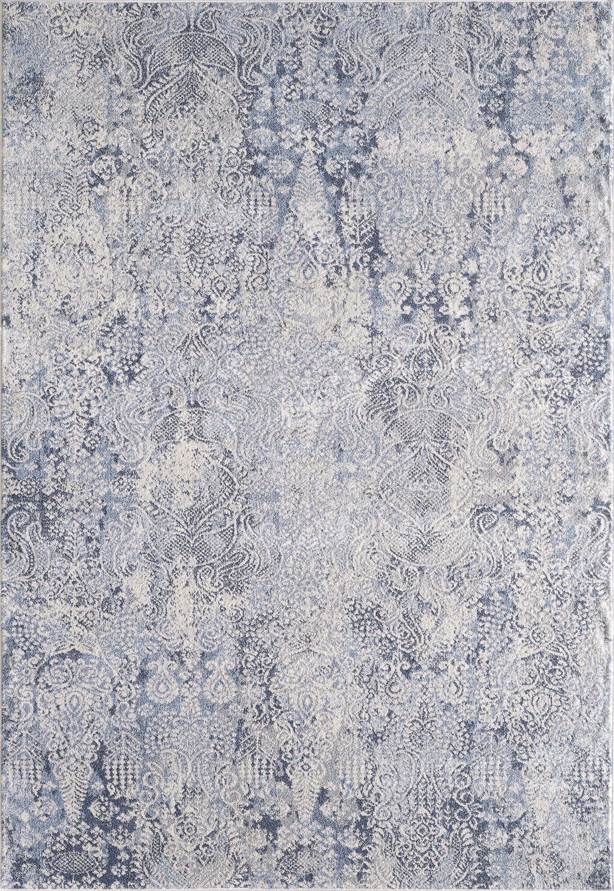 Cream and Light Blue Reversible Synthetic Rectangular Rug
