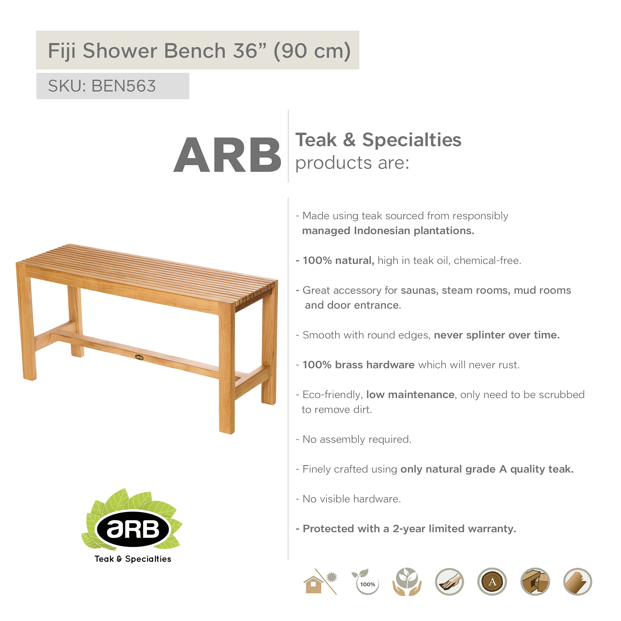 ARB Teak & Specialties BEN563 Bath-Safety-Seats-Benches - View #11