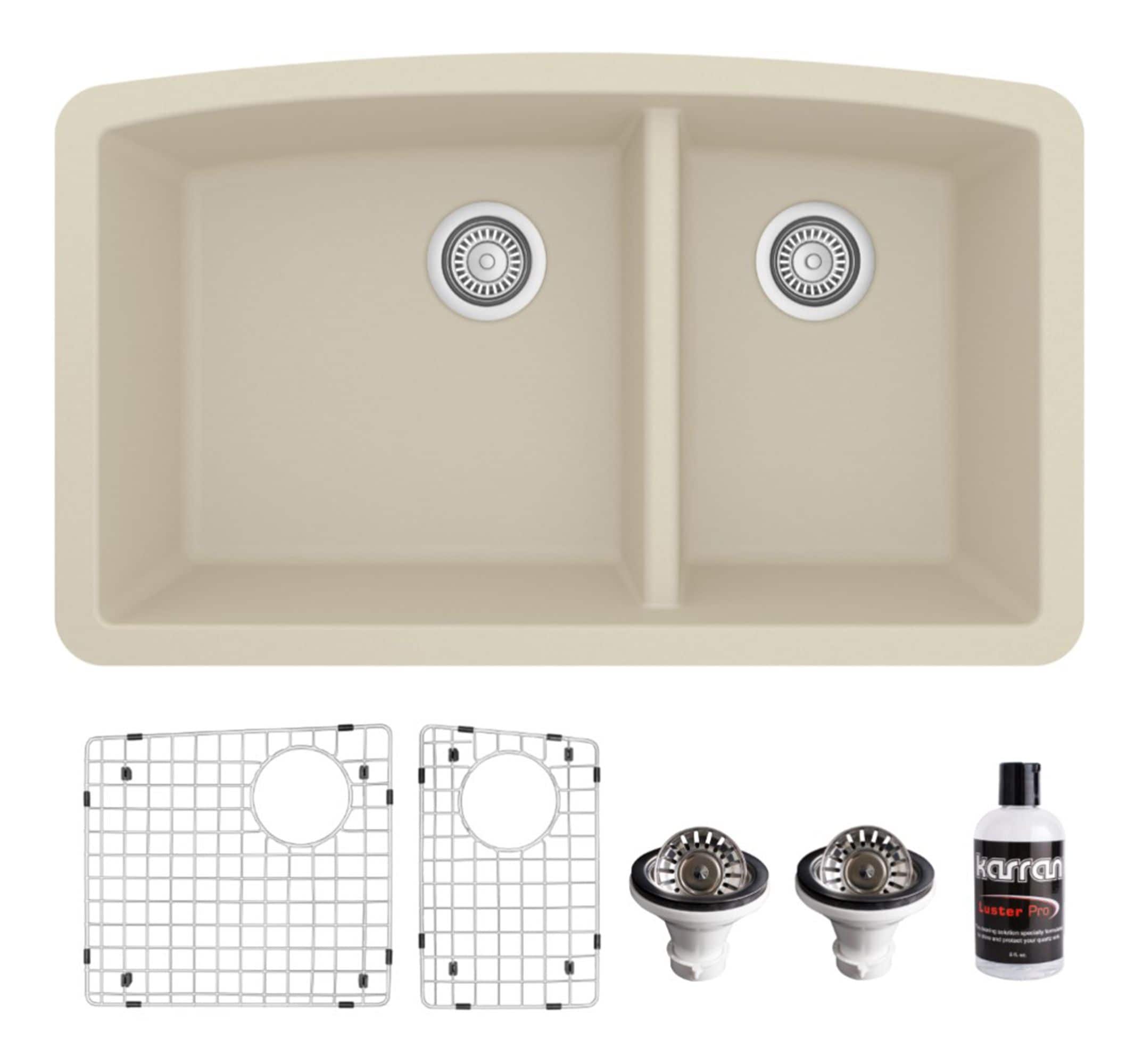 Karran QU-711-BI-PK1 Undermount 32-in x 19.5-in Quartz Double offset bowl Kitchen Sink