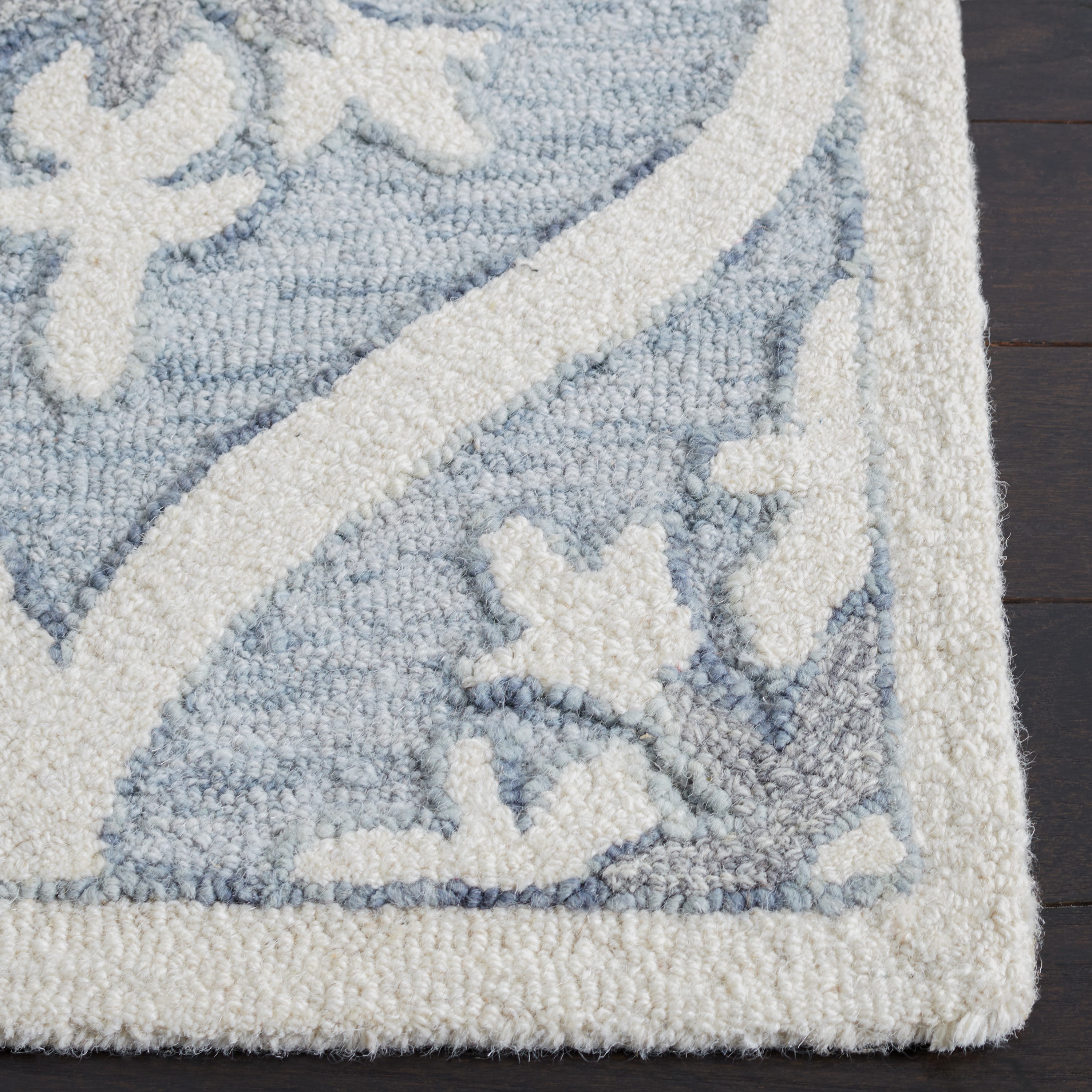 Gray and Ivory Floral Hand-Tufted Wool Runner Rug
