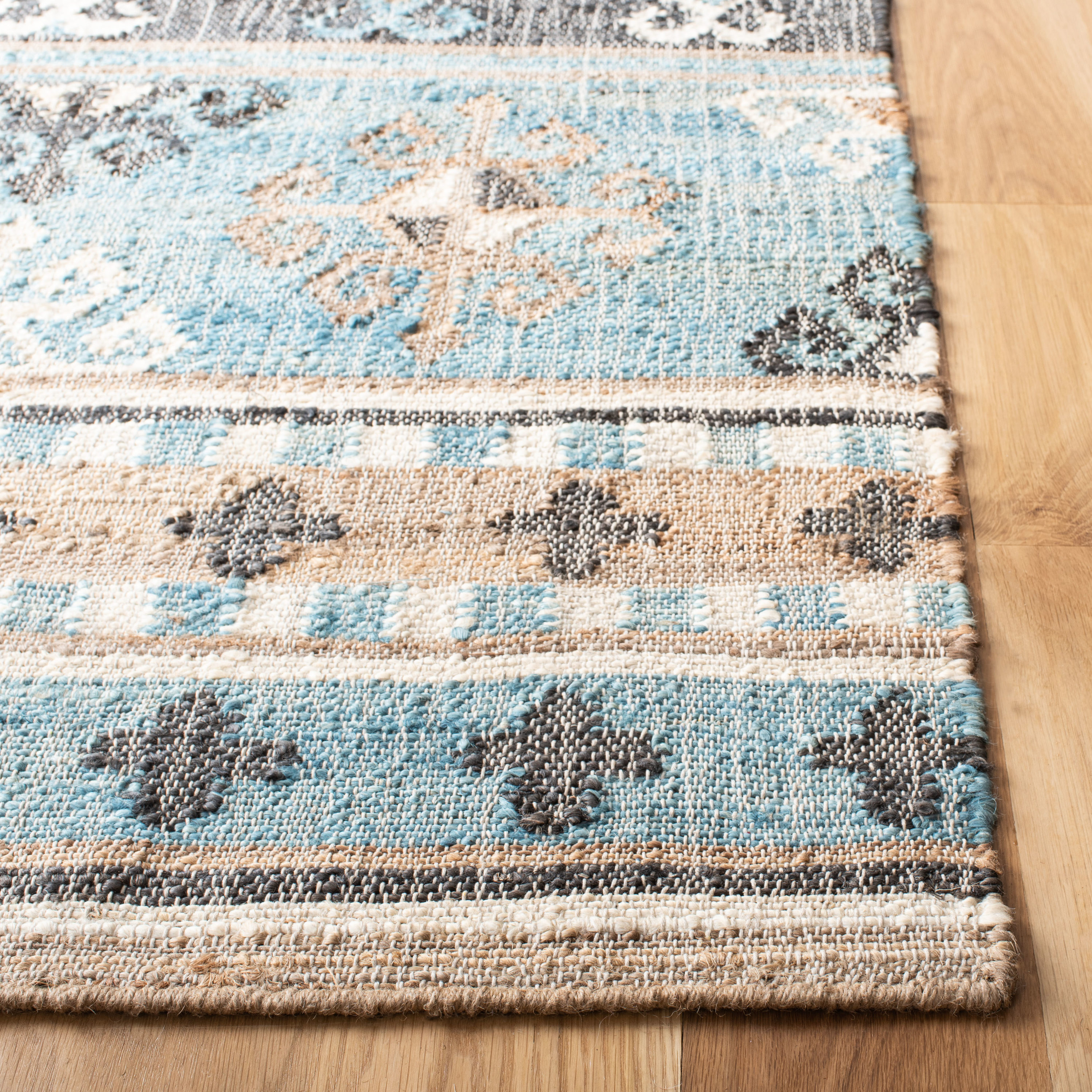 Handmade Blue and Ivory Cotton Kilim 5' x 8' Area Rug