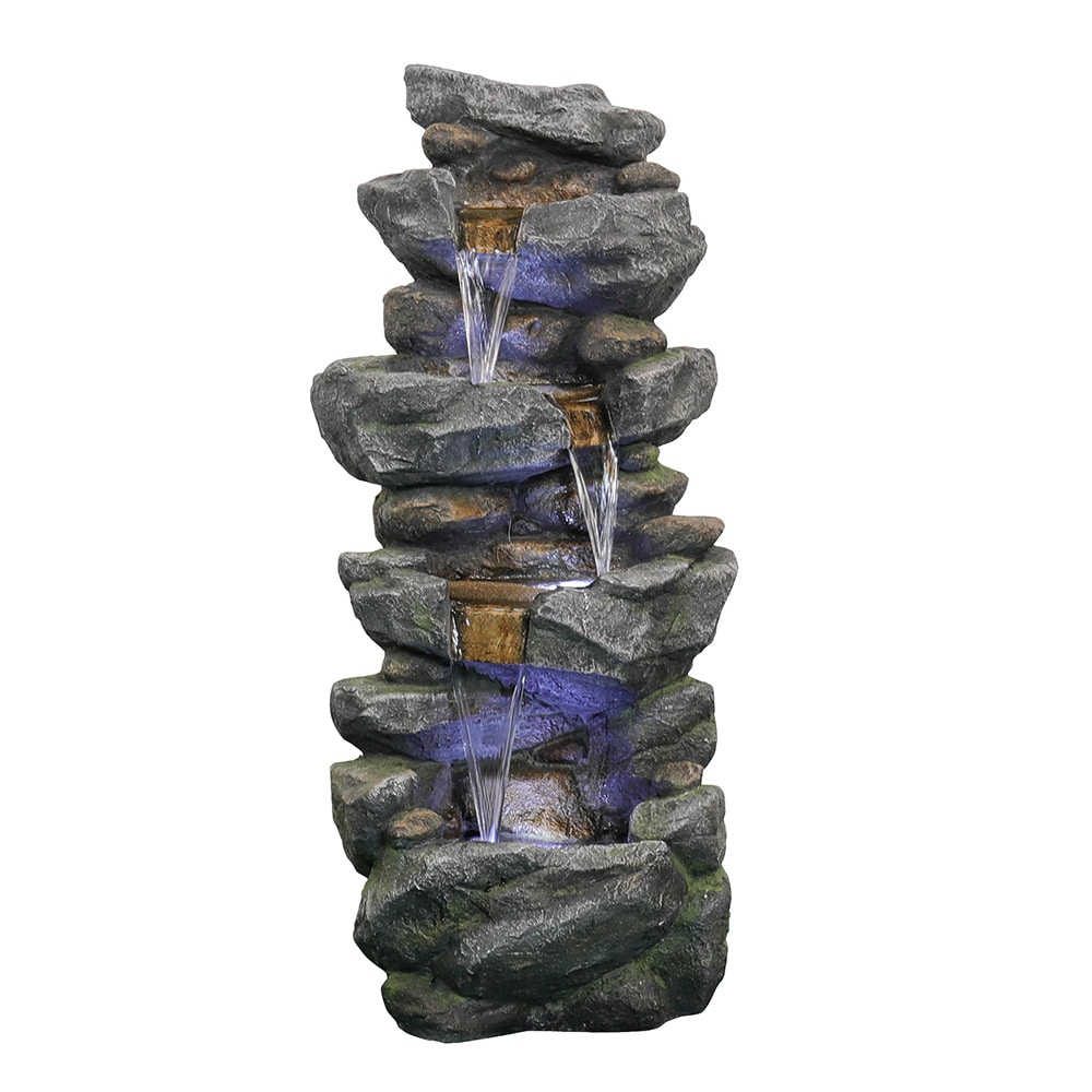 Watnature QZ190027C 40-in H Resin Electric Powered Rock Waterfall Outdoor Fountain Pump Included