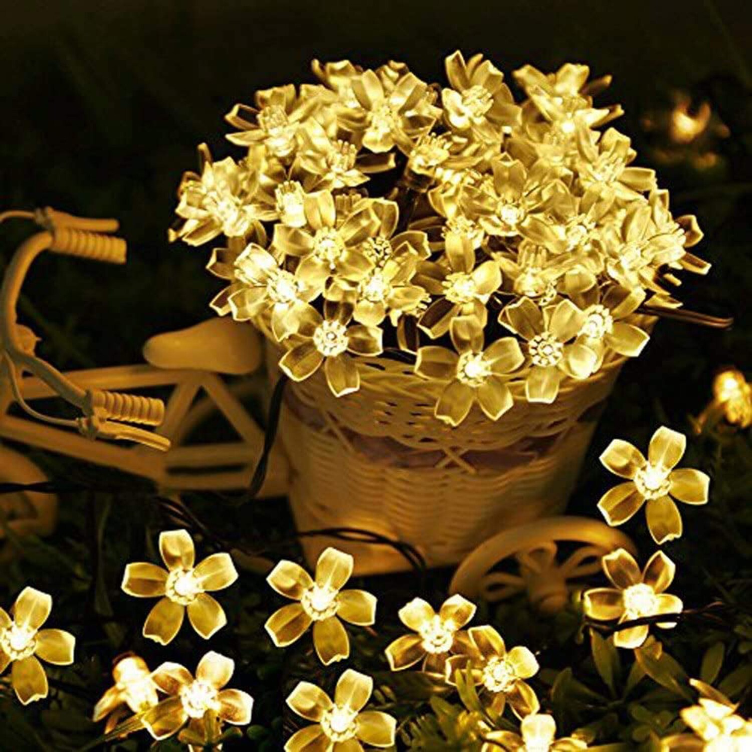 50 LED Blossom Flower Solar Fairy String Lights Outdoor Garden Wedding Party Hot 