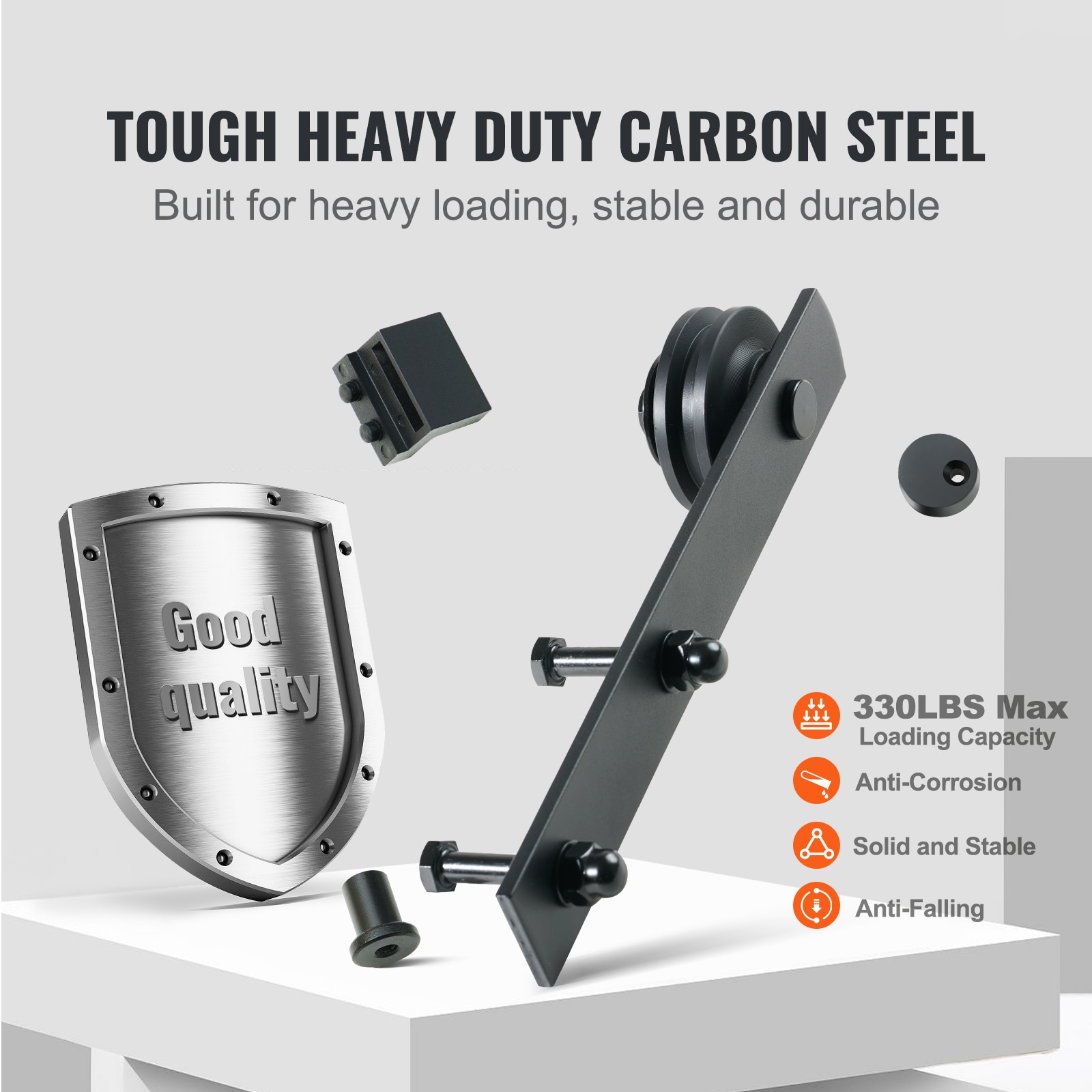 Black Steel Sliding Barn Door Hardware Kit for Double Doors