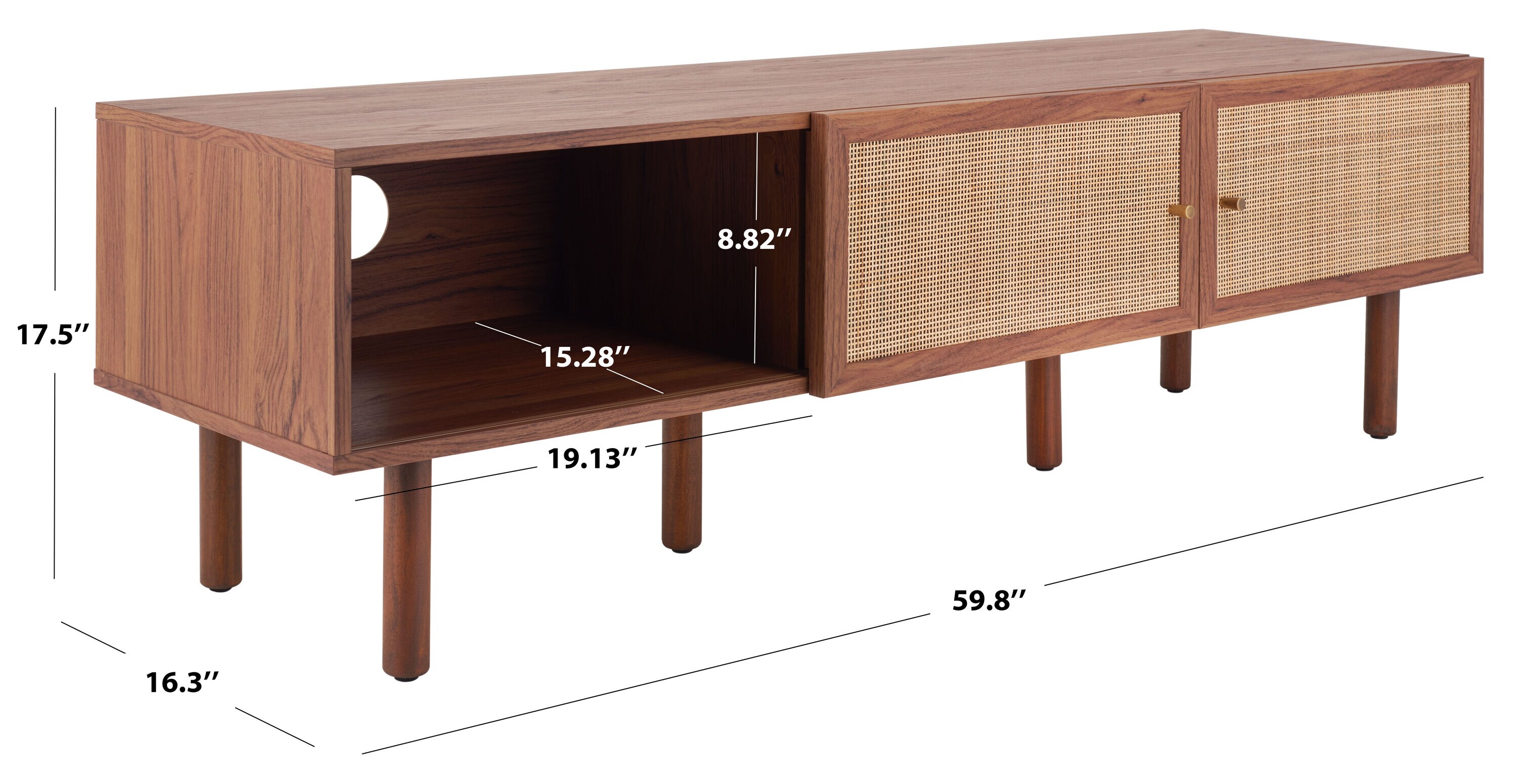 Silvanna Walnut and Natural Rattan 60" Media Cabinet
