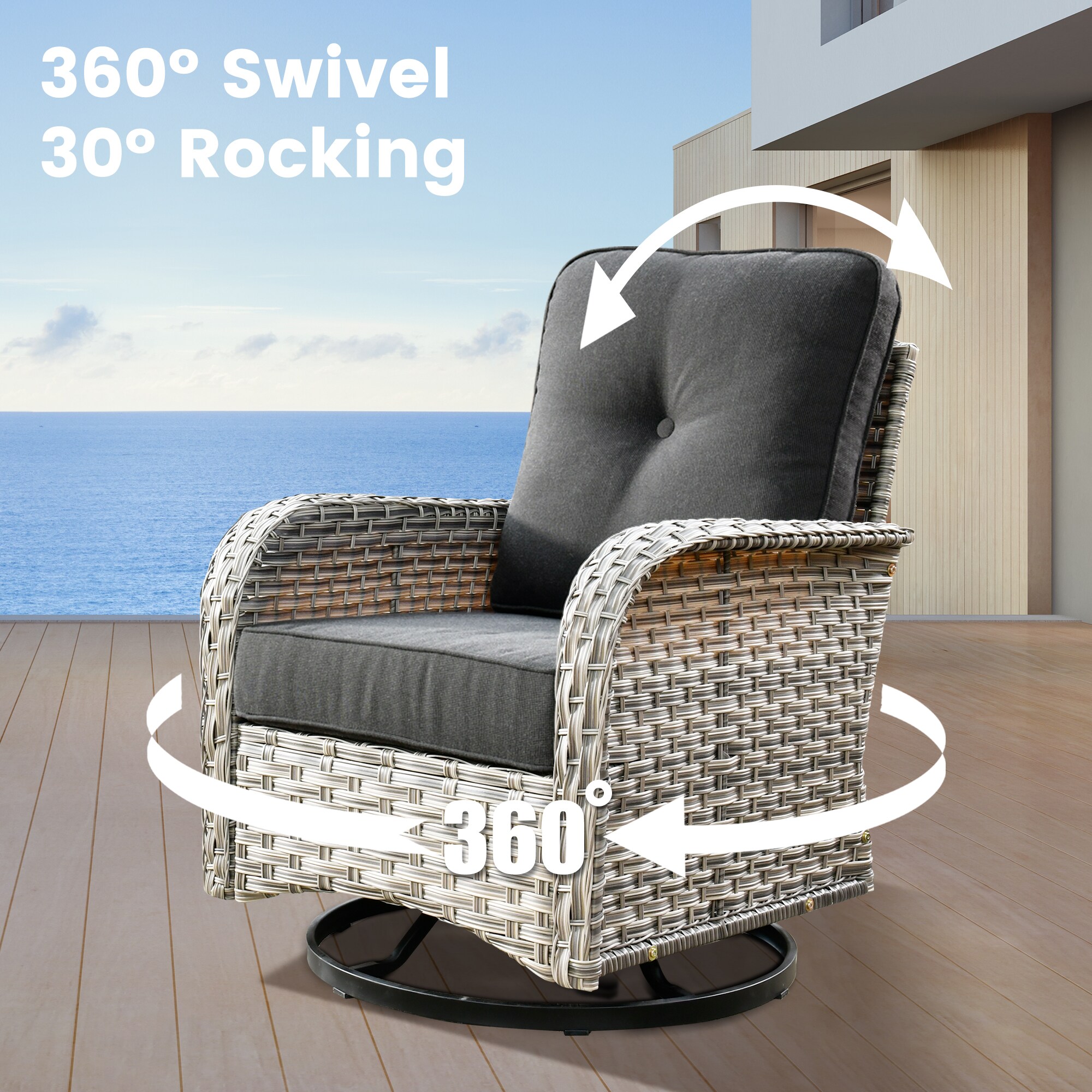 Ovios 9-Piece Wicker Patio Conversation Set with Black Cushions