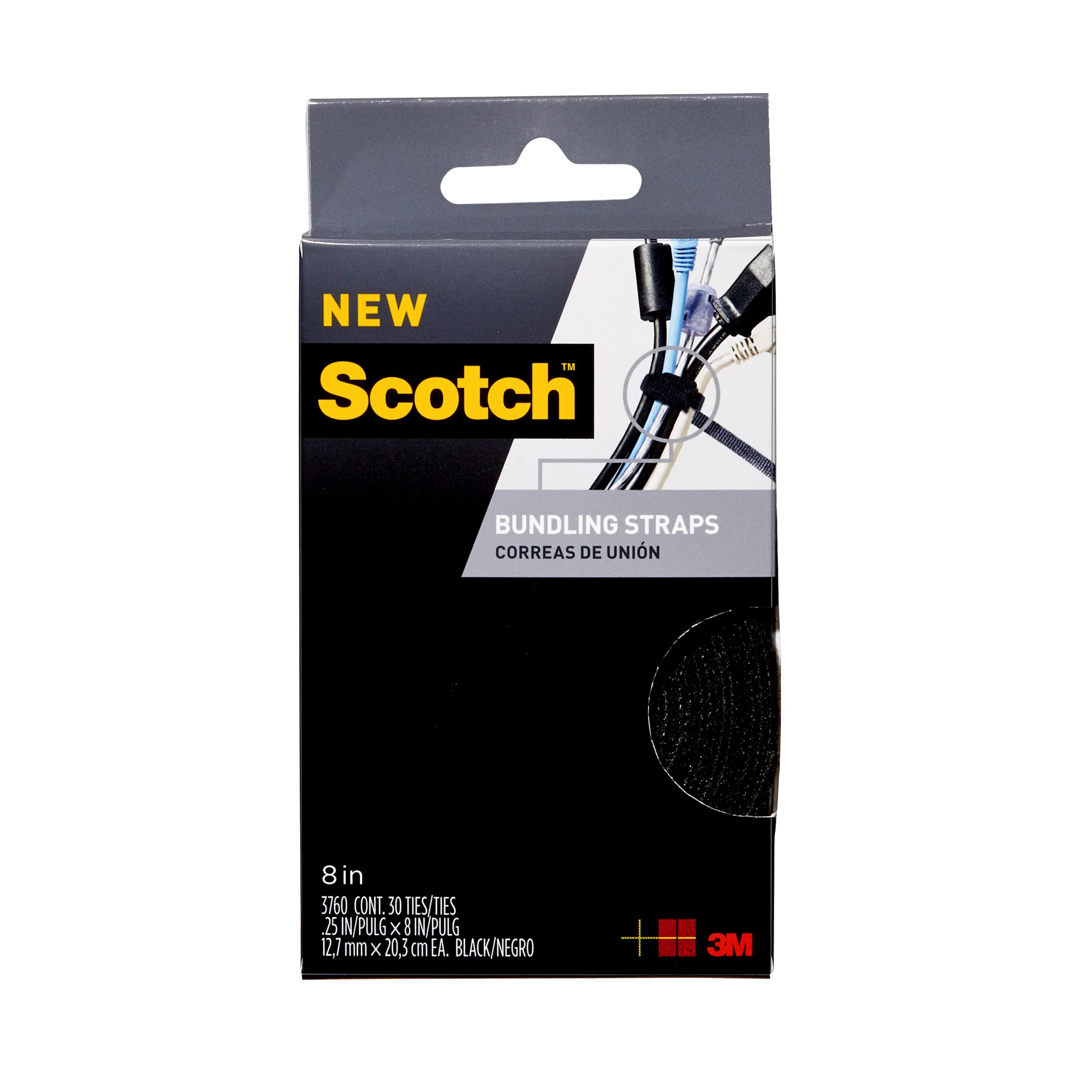 Scotch 3760 Bundling strap 8 Inch Black Hook loop fastener 30 -Pack