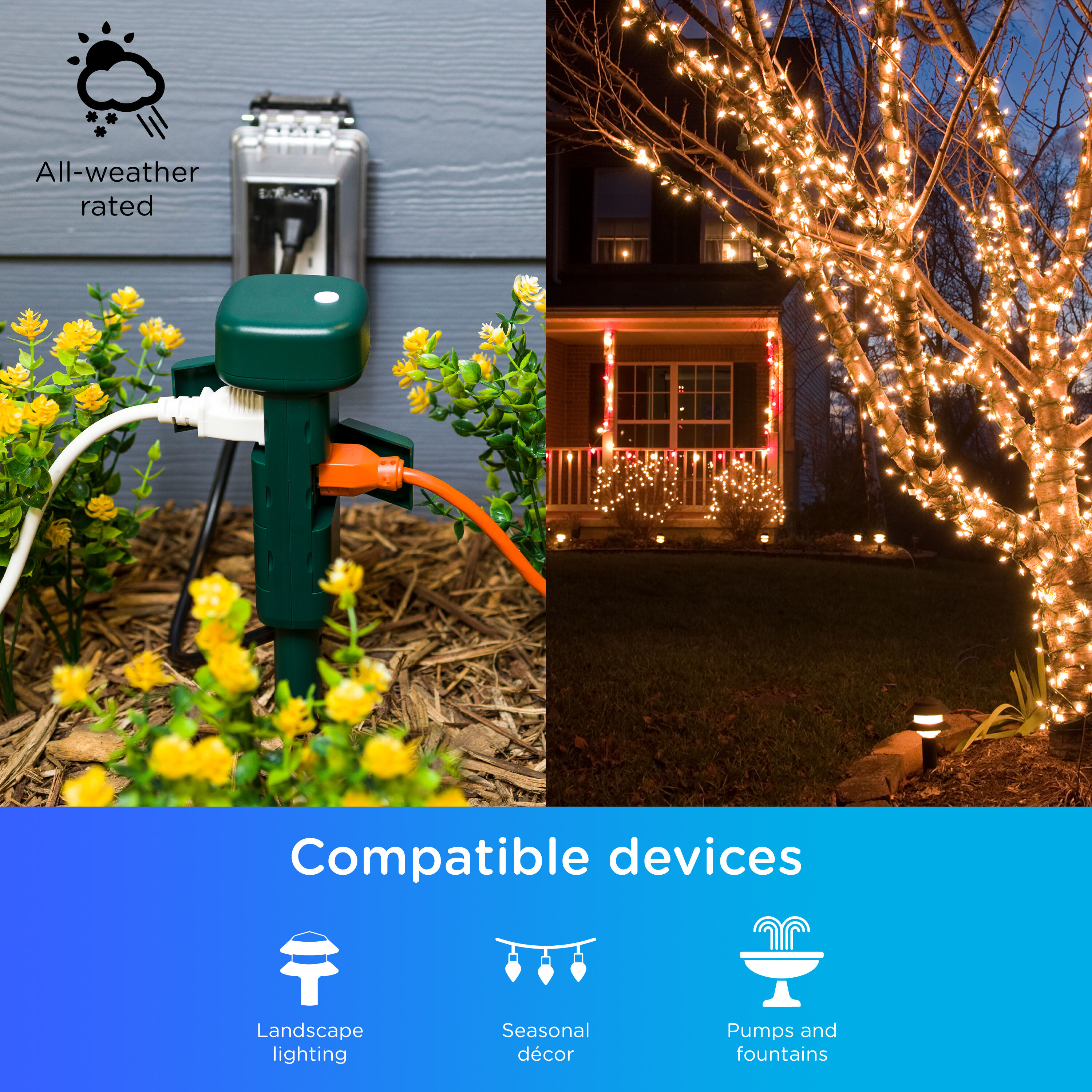 Enbrighten Enbrighten Outdoor Wi-Fi Stake Smart Plug, 6 Grounded outlets in  the Smart Plugs department at