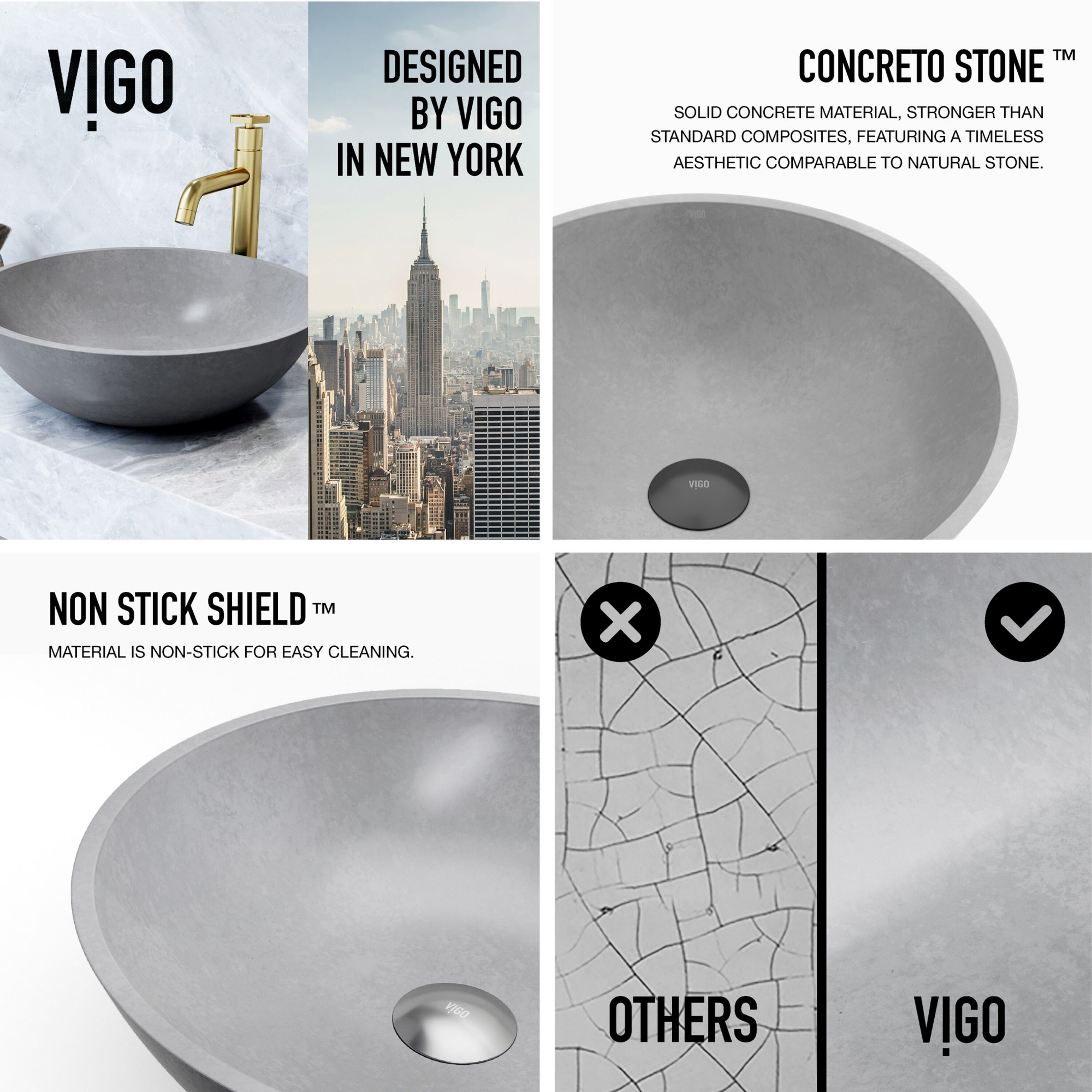 Ravenna Gothic 16" Gray Concrete Round Vessel Sink