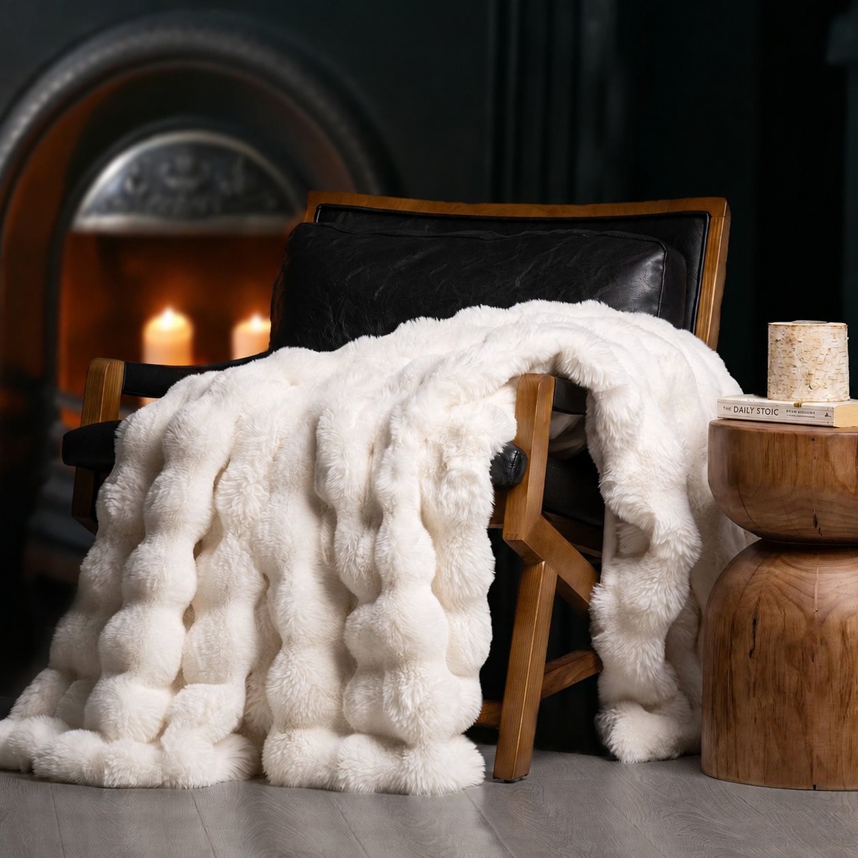 Yichuhaoxi  Ultra Soft Faux Rabbit Fur Throw Blanket 60x80 Inches Luxury Plush Reversible Bubble Blanket for Bed Couch Sofa Ivory White Warm and
