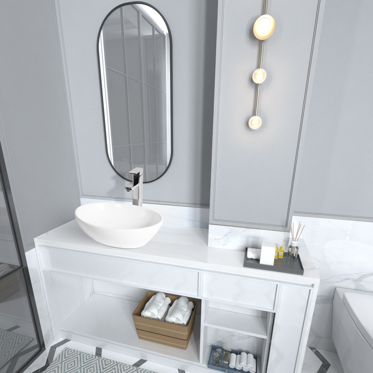 Sinber 16" x 13" Matte White Stone Oval Vessel Sink