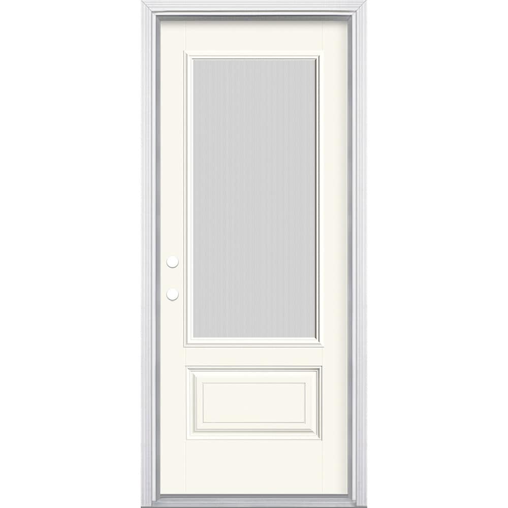 Masonite 629972 32-in x 80-in x 4-9/16-in Fiberglass 3/4 lite Right-hand inswing Modern White Painted Prehung Front Door with Brickmould Insulating core