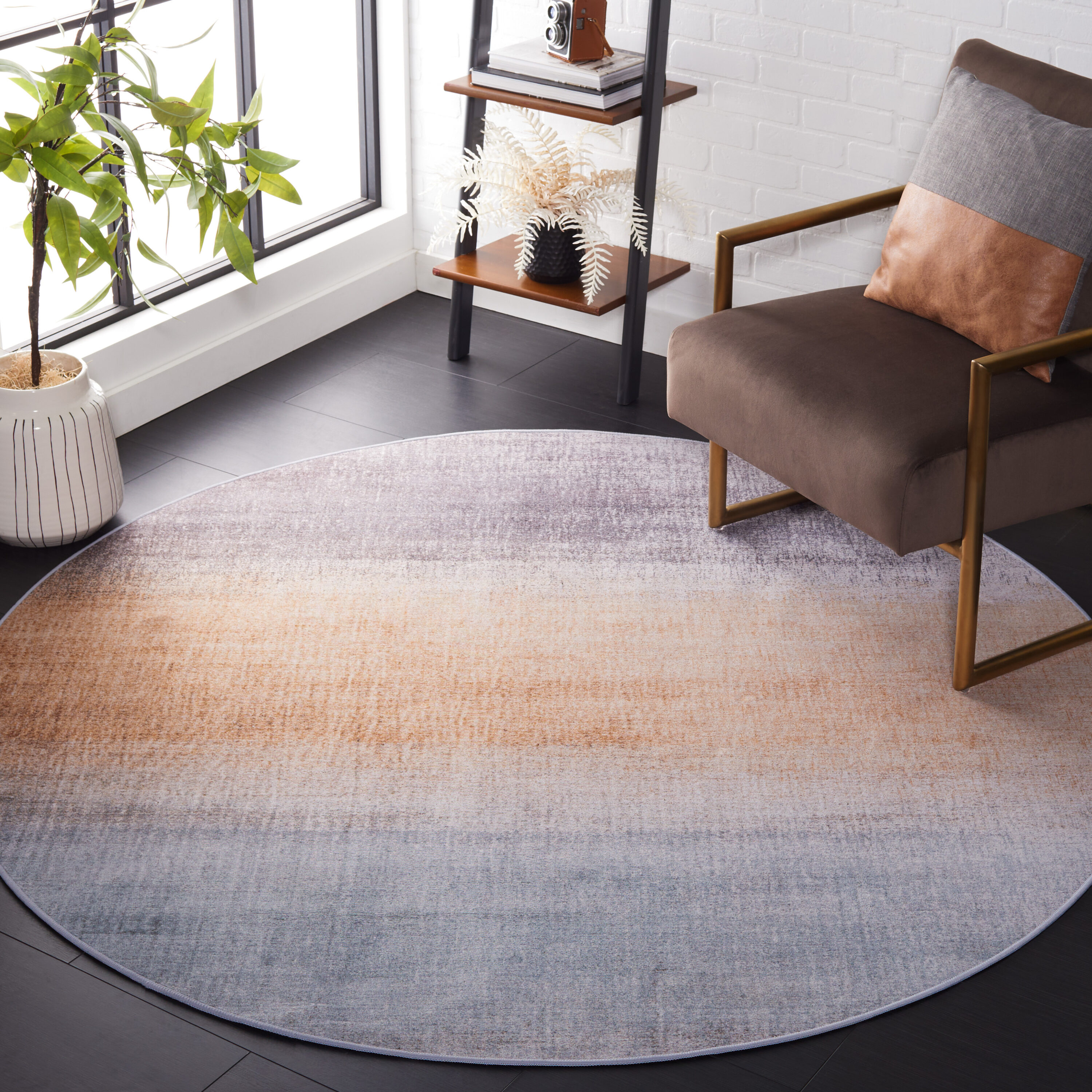 Safavieh TAC816F-6R Tacoma 6 x 6 (ft) Loomed Polyester Gray/Rust Round Indoor Solid Machine washable Area rug