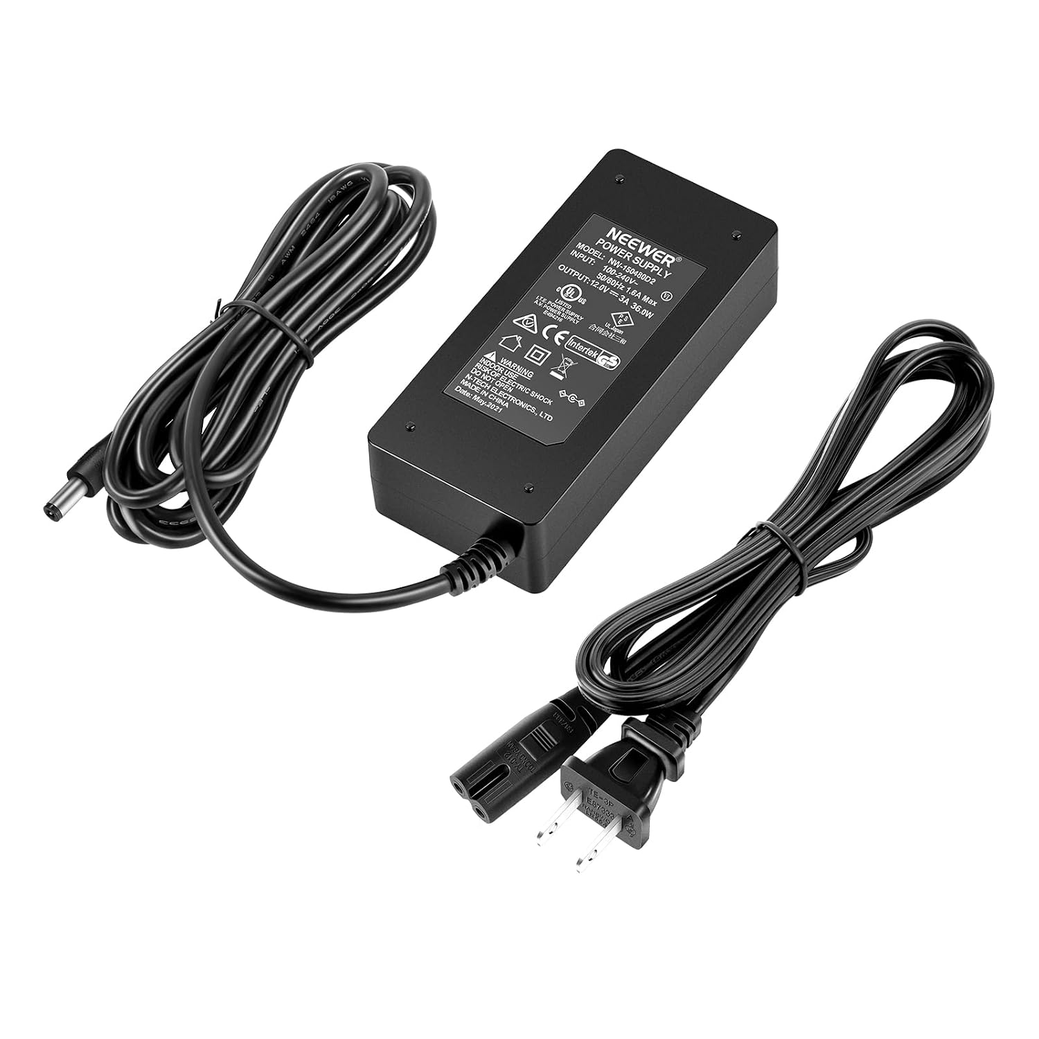 NEEWER AC 100-240V to DC 12V 5A 60W Power Supply Adapter with 6.5 ft Power Cable for 660 960 LED Video Light and 12V 5A 60W Ring Light US Plug