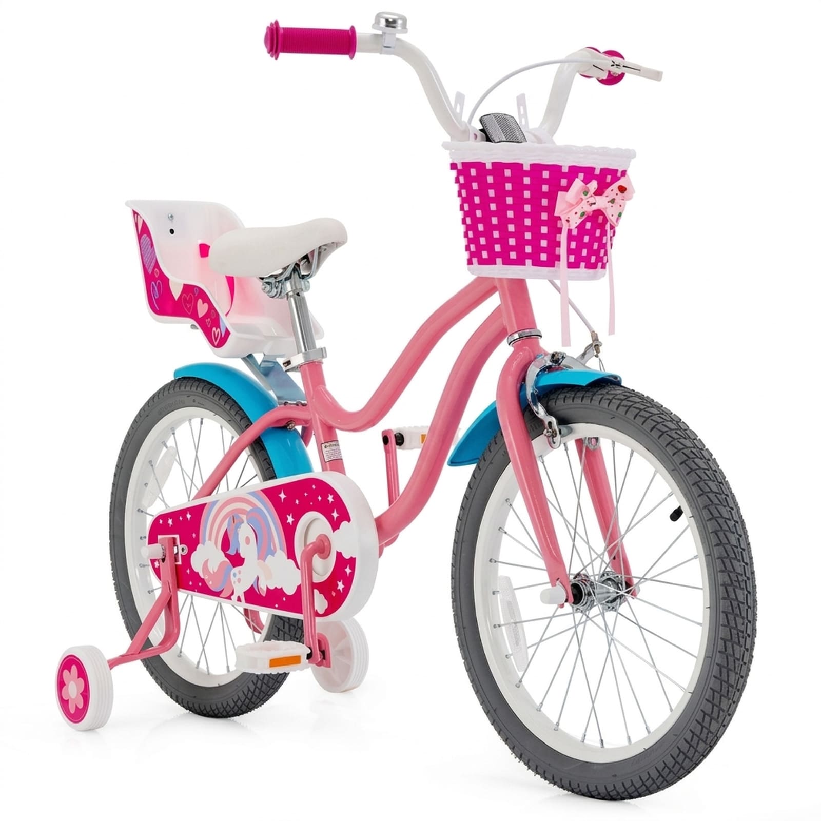 SUGIFT 14/16/18-in Kids Bicycle with Training Wheels Basket Doll Seat 110-lb Capacity for Boys and Girls Ages 4-8 #LW038SUGHY159