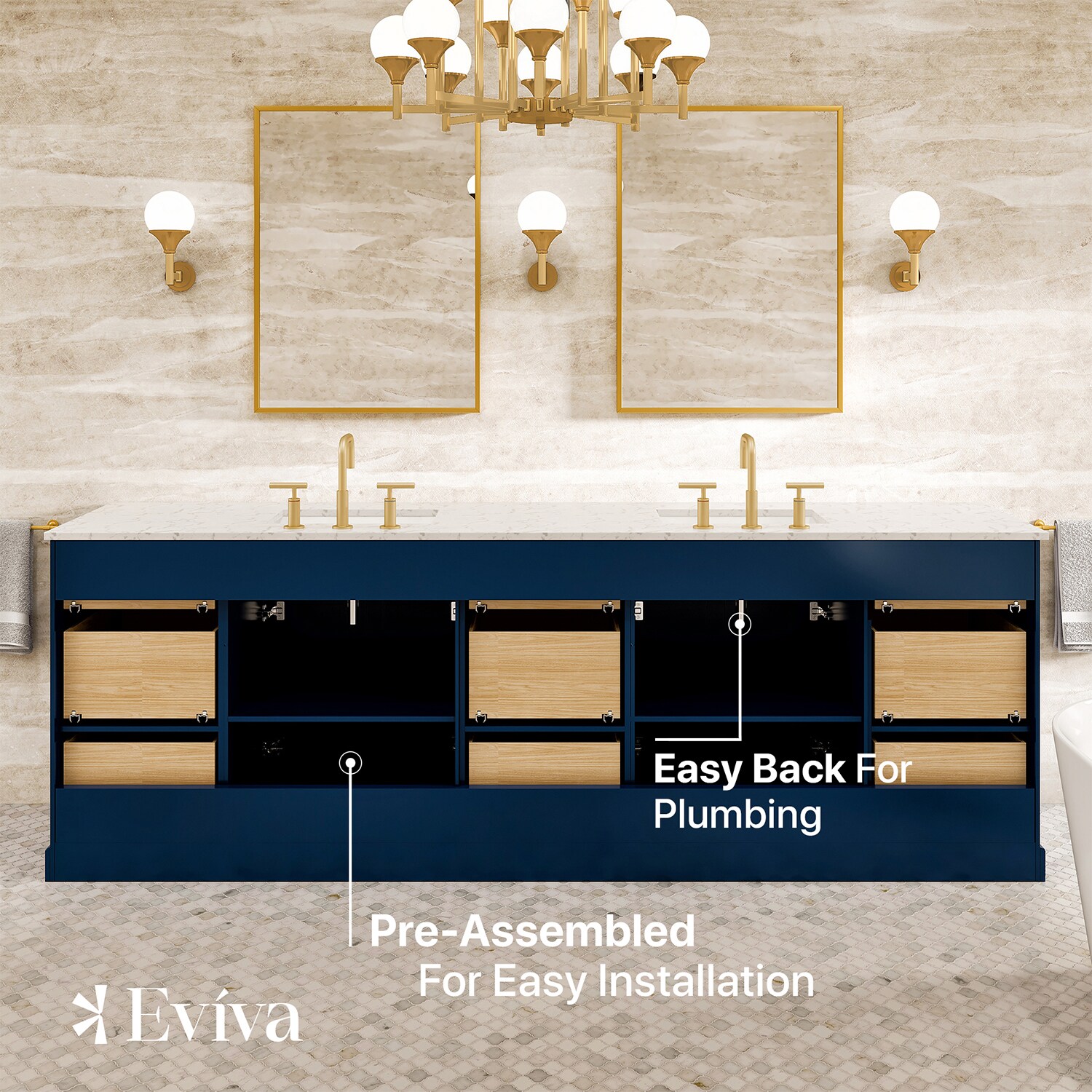 EVIVA Epic 96 Inch Transitional Blue Vanity