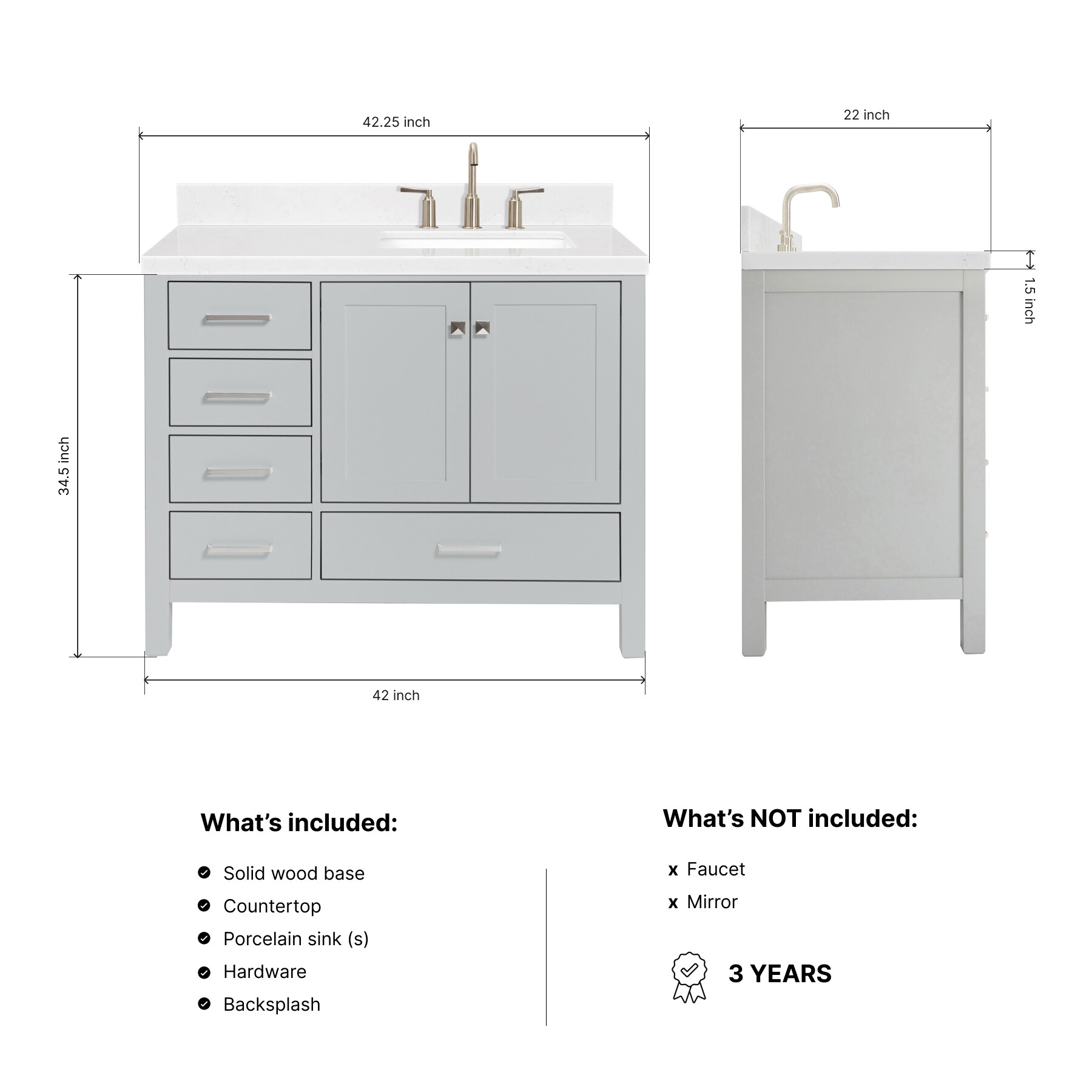 ARIEL A042SRCQRVOGRY Bath-Vanity-Combo - View #4