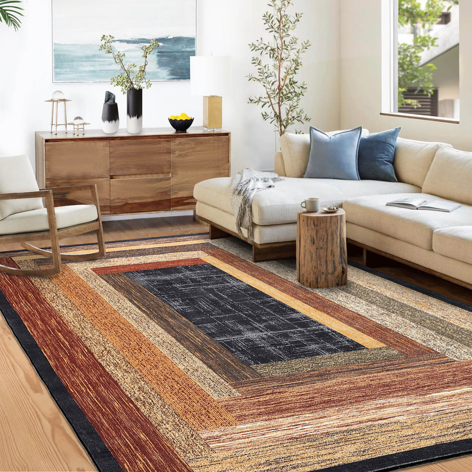 Garvee YXY-LO-PHO-15H8ABXW 5 x 7 (ft) Loomed Polyester Red Rectangular Indoor Geometric Mid-Century Modern Machine washable Area rug