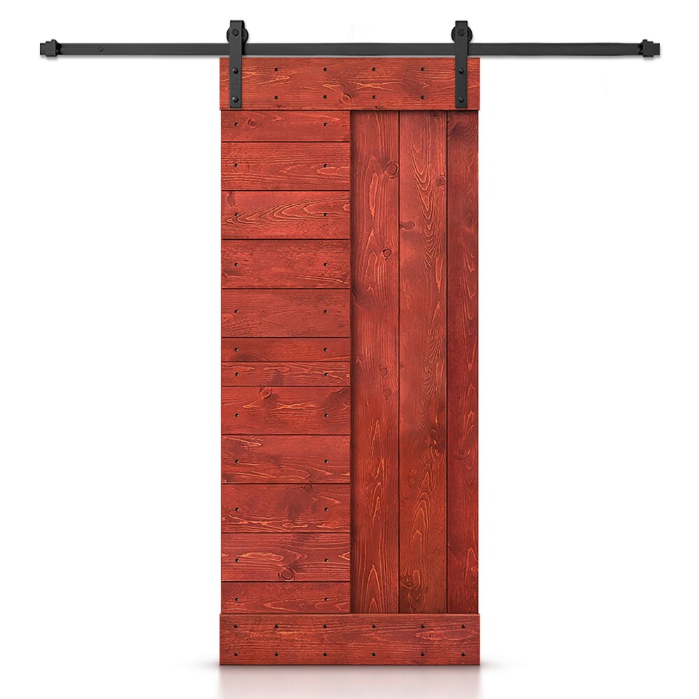 CALHOME SMK-72+DIY-N2-24H 24-in x 84-in Cherry Red Stained Pine Wood Solid core Single Barn Door (Hardware Included)