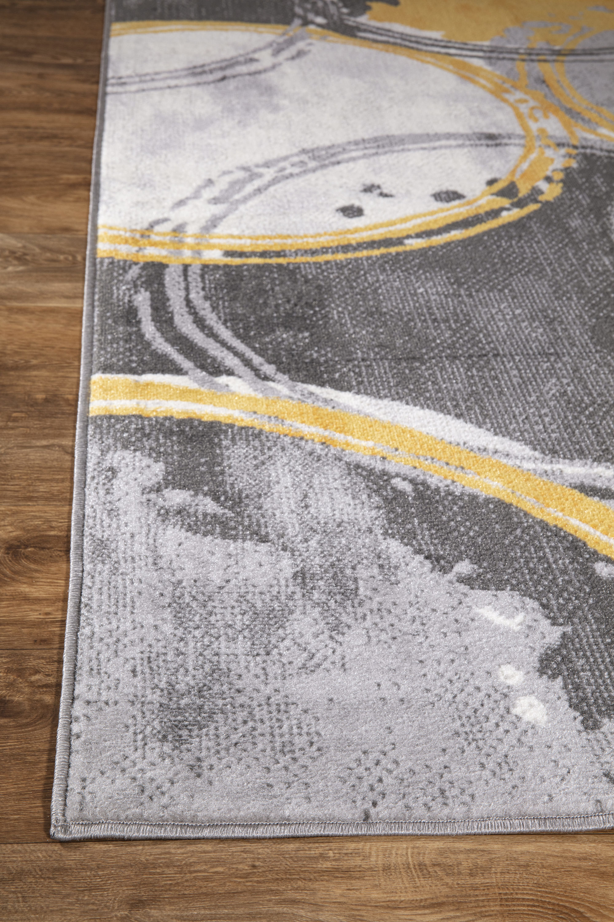 Yellow and Gray Geometric Circles 5' x 7' Synthetic Area Rug