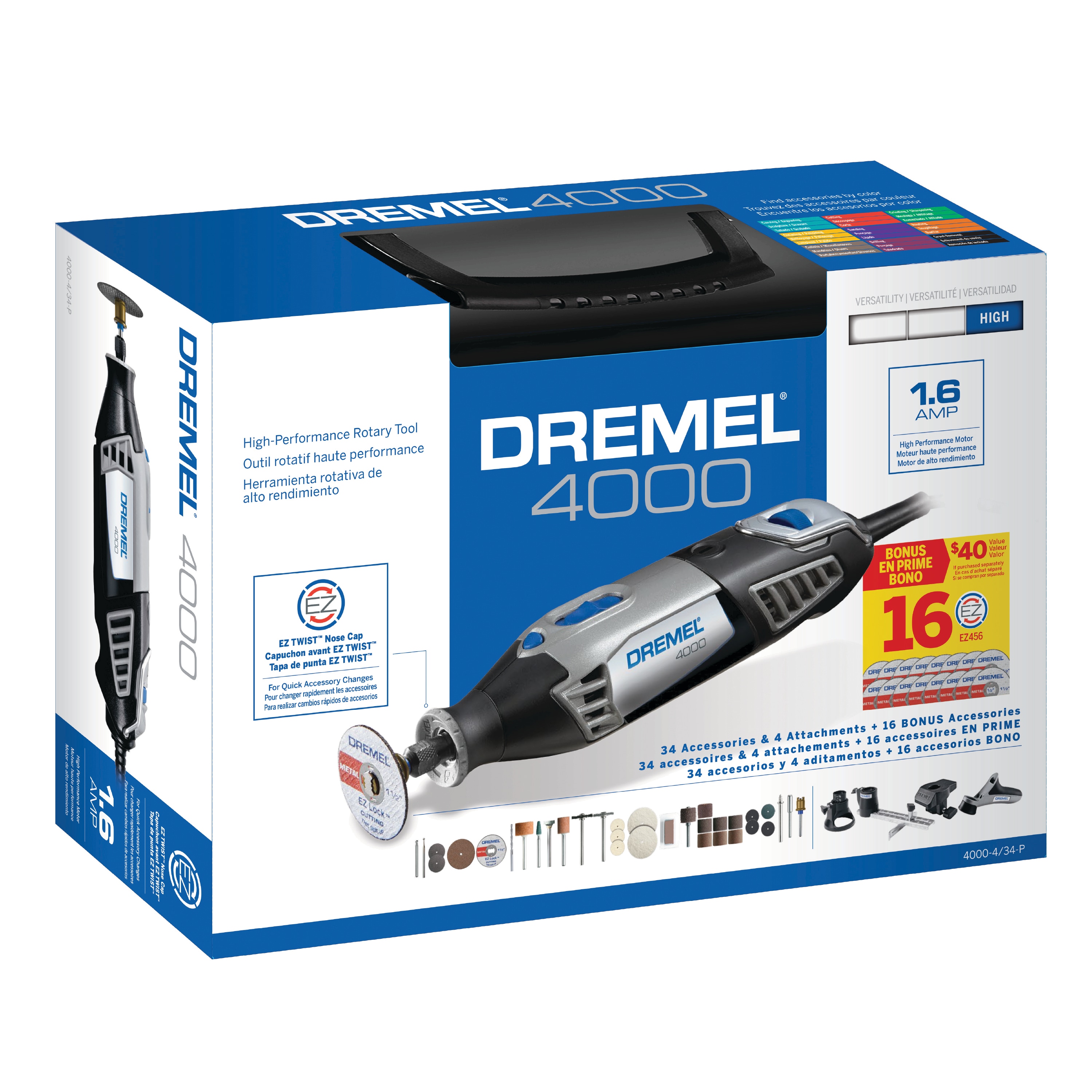 Dremel 4000 Series 1.6 Amp Variable Speed Corded Rotary Tool Kit with EZ  Lock Sanding and Grinding 18-Pc Rotary Accessory Kit 4000434+EZ72701 - The  Home Depot