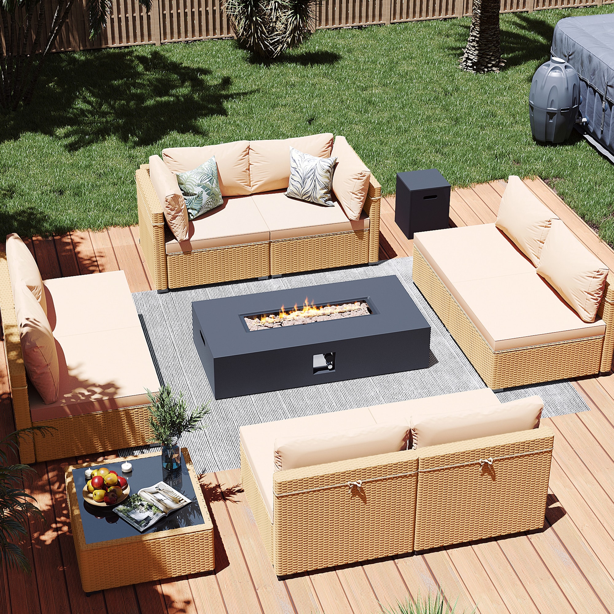Patio Watcher LS-RT9-KD56DK-Y1 6 -Piece Rattan Patio Conversation Set with Beige Cushions