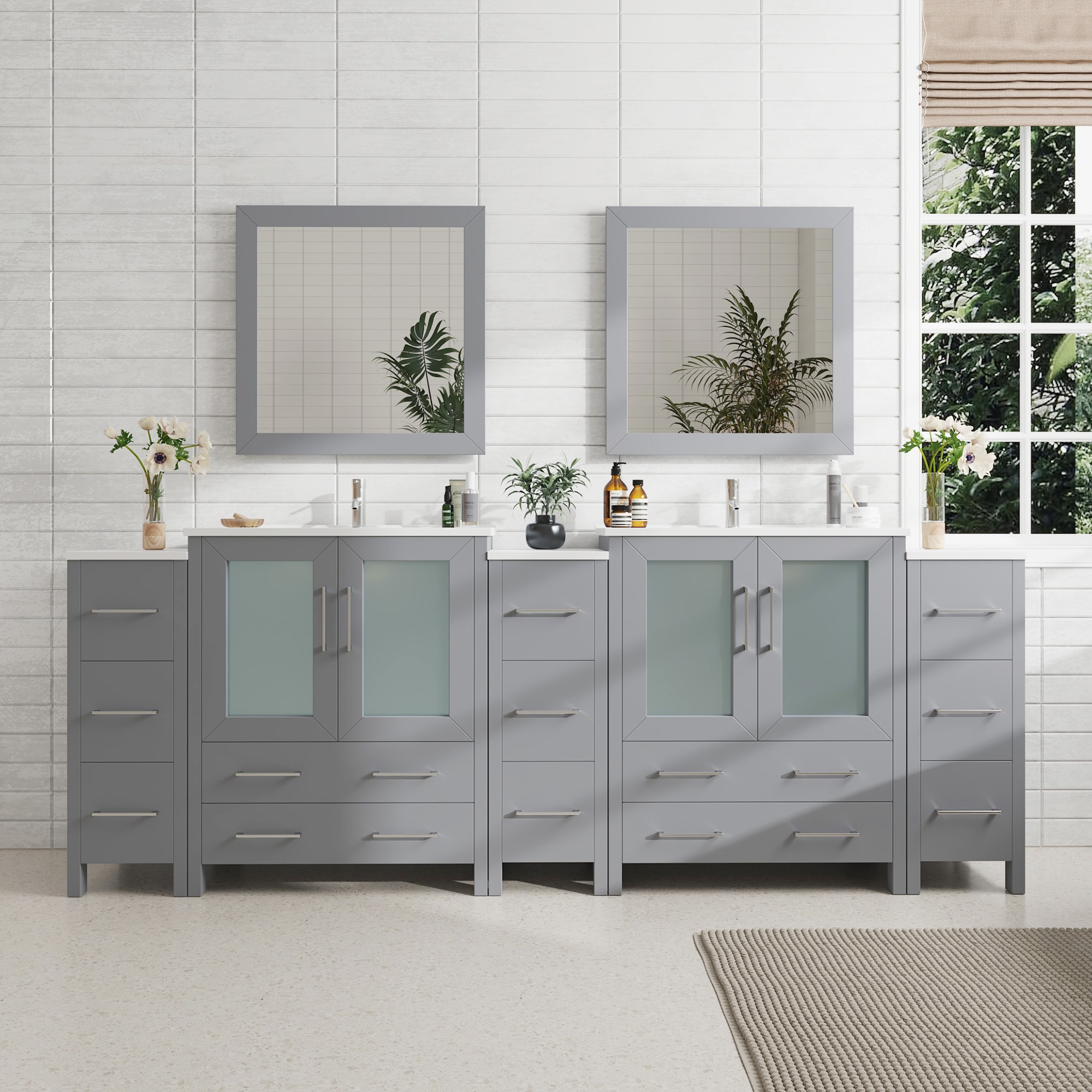 Vanity Art VA3030-96G Brescia 95-in Grey Undermount Double sink Bathroom Vanity with White Ceramic Top (Mirror Included)